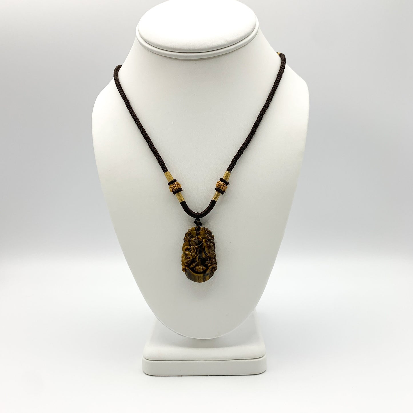 Tiger Eye Ox Bull Cow Chinese Zodiac Carved Rustic Pendant Necklace, YW-0110-1647012783 - AriaDesignCollection