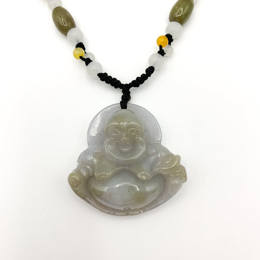 Jadeite Jade Happy Laughing Buddha Carved Pendant, YW-0110-1647012599 - AriaDesignCollection