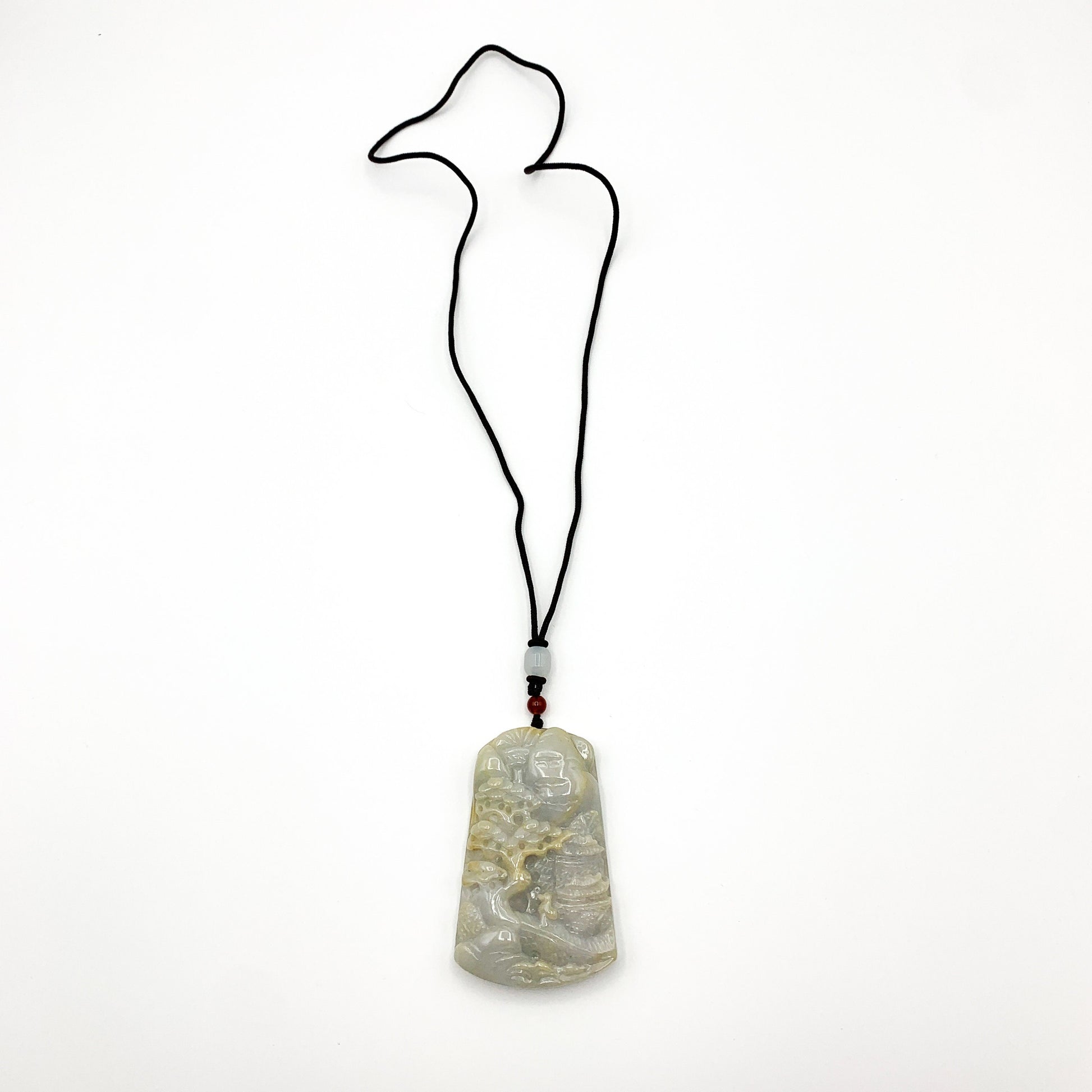 Jade Tree Pendant, Jadeite Jade, Mountain Forest River Scenery, Hand Carved Pendant Necklace, YJ-0321-0359711 - AriaDesignCollection