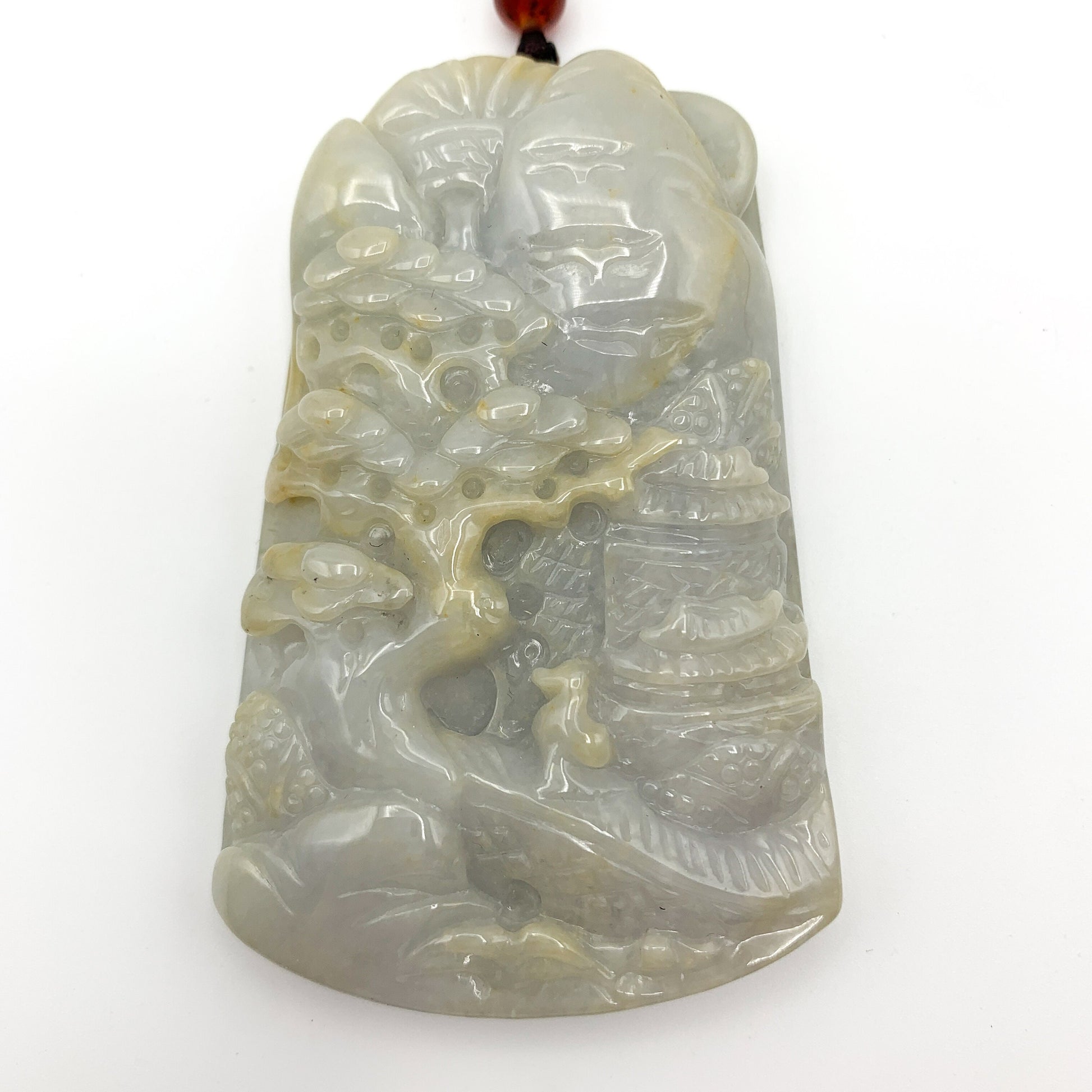 Jade Tree Pendant, Jadeite Jade, Mountain Forest River Scenery, Hand Carved Pendant Necklace, YJ-0321-0359711 - AriaDesignCollection