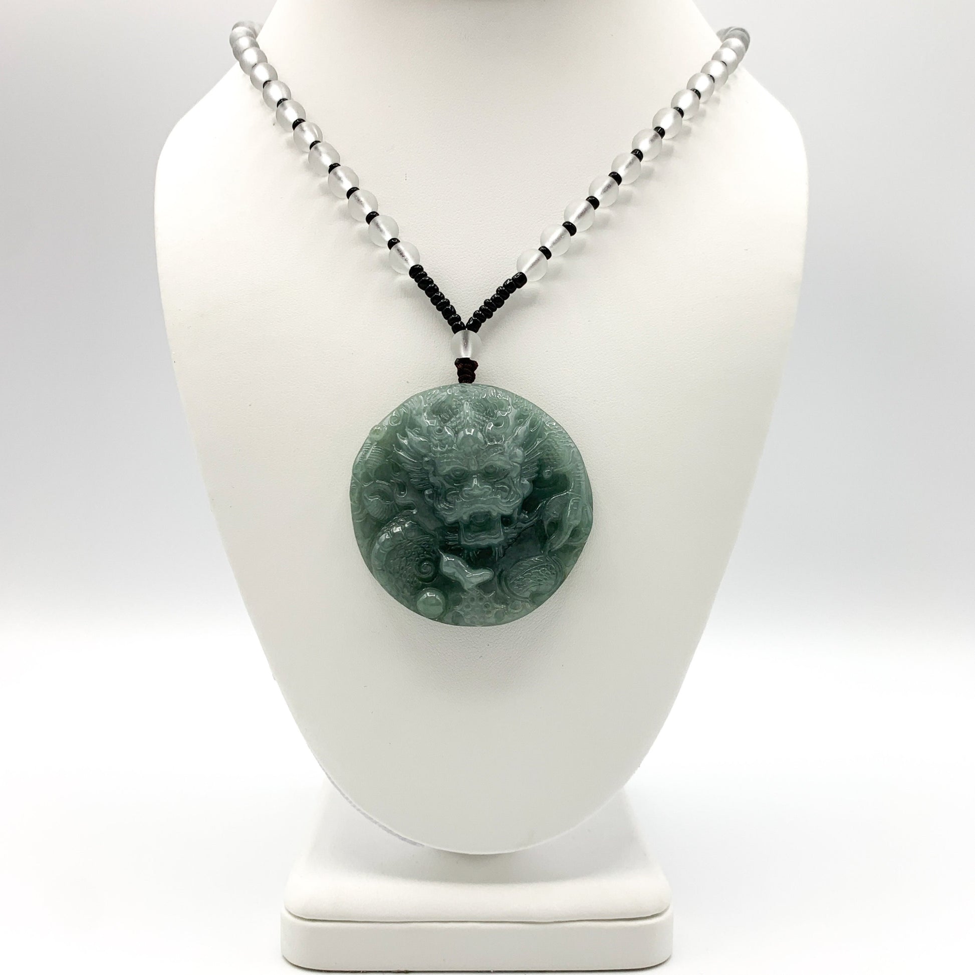 Jadeite Jade Dragon Chinese Zodiac Hand Carved Pendant Necklace, YJ-0321-0329824 - AriaDesignCollection