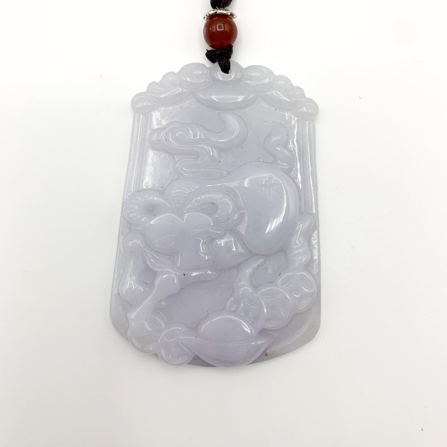 Ox Purple Jadeite Jade Bull Cow Chinese Zodiac Carved Rustic Pendant Necklace, YJ-0321-0320786 - AriaDesignCollection