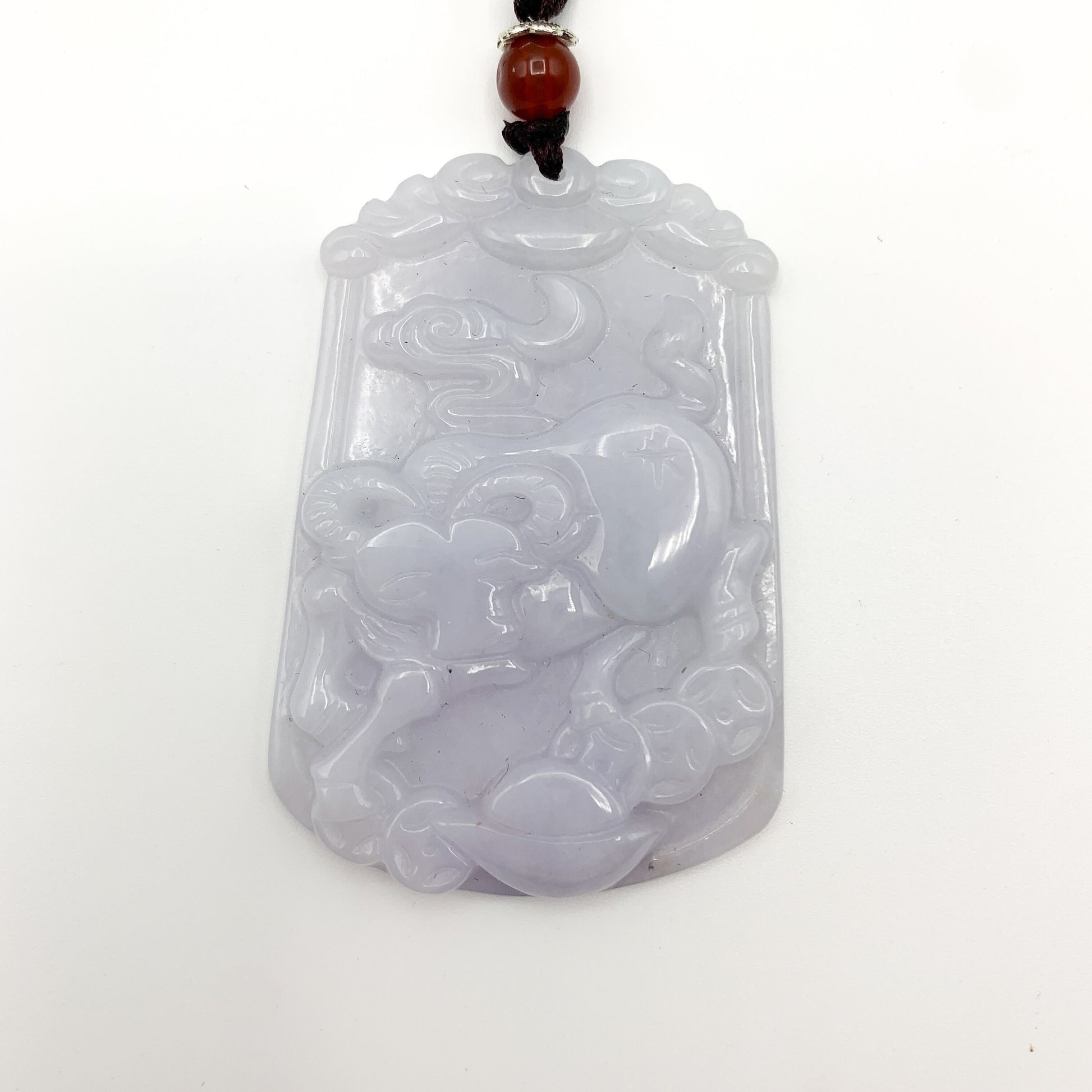 Ox Purple Jadeite Jade Bull Cow Chinese Zodiac Carved Rustic Pendant Necklace, YJ-0321-0320786 - AriaDesignCollection