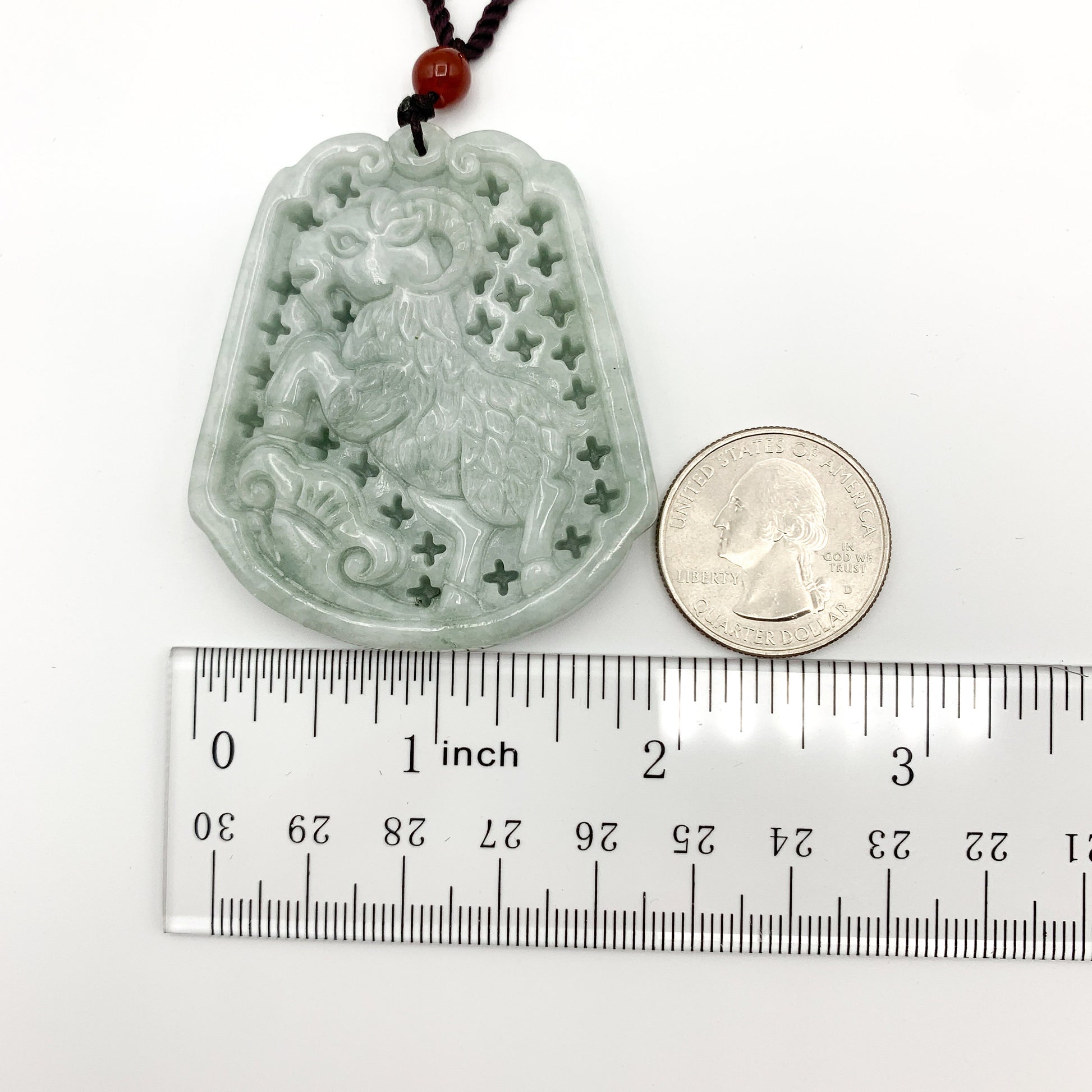 Large Jadeite Jade Sheep Goat Ram Chinese Zodiac Carved Pendant Necklace, YJ-0321-0344474 - AriaDesignCollection