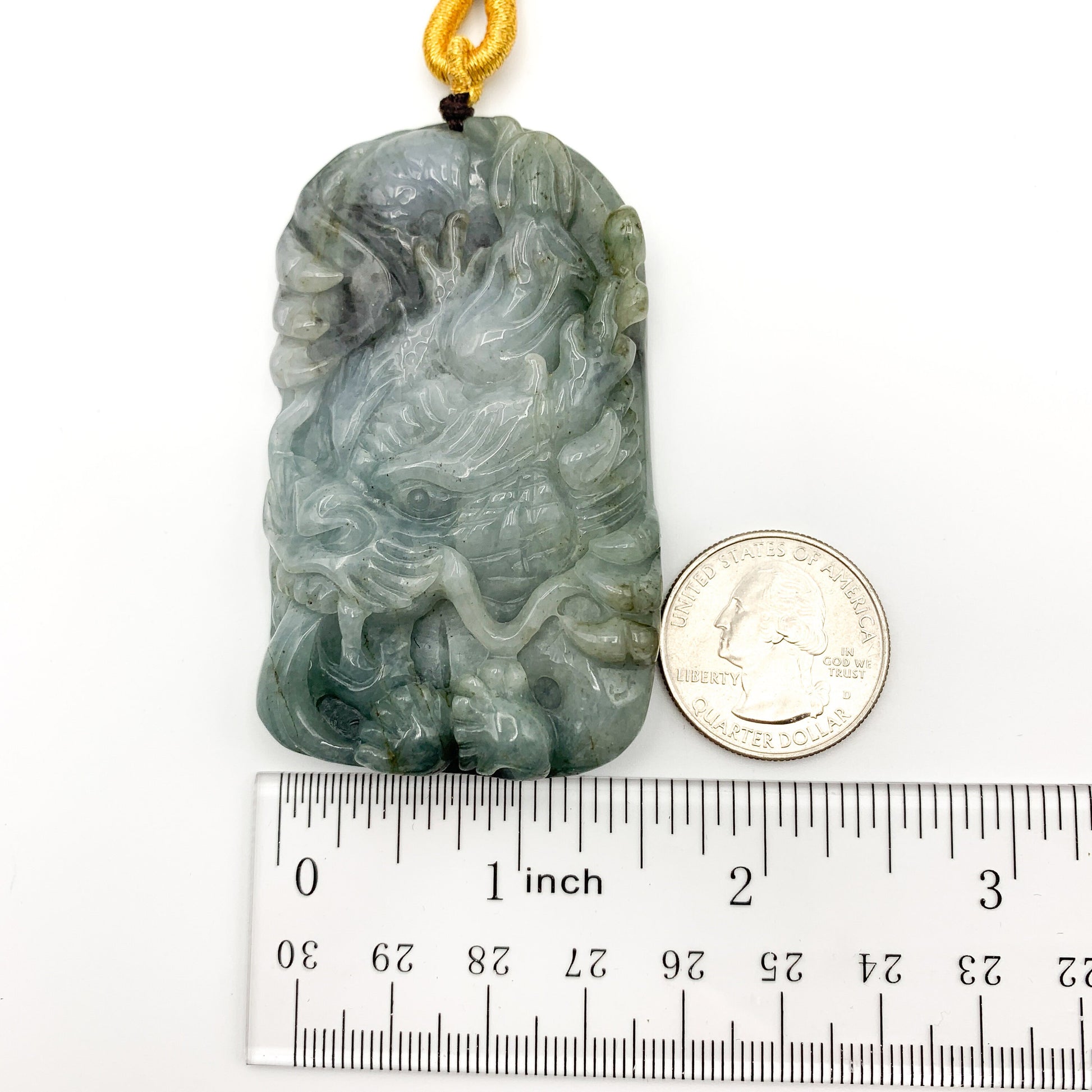 Large Jadeite Jade Fire Breathing Dragon Chinese Zodiac Hand Carved Pendant Necklace, YJ-0321-0323543 - AriaDesignCollection
