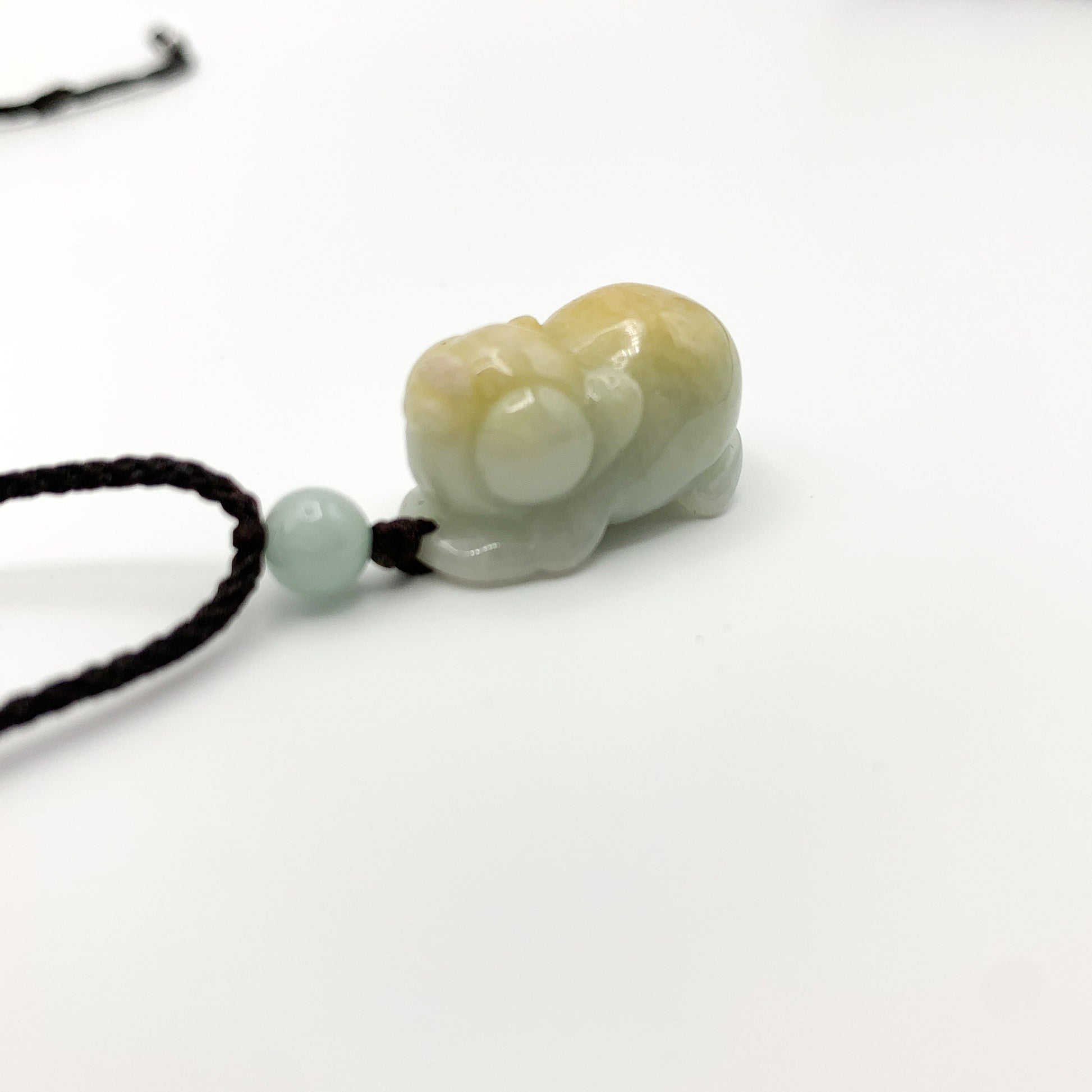 Yellow Jadeite Jade Pig Boar Chinese Zodiac Carved Rustic Pendant Necklace, YJ-0321-0443751-1 - AriaDesignCollection