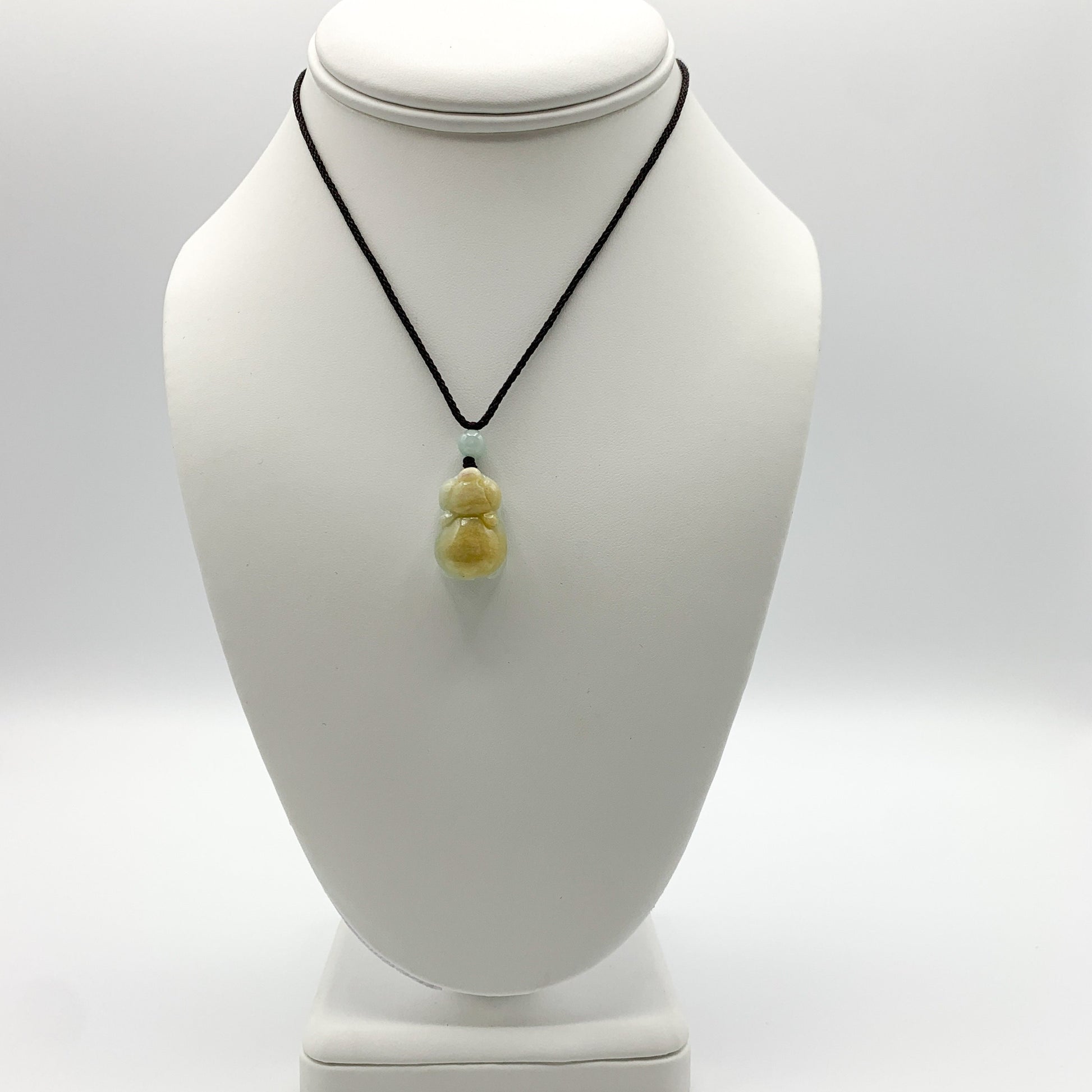Yellow Jadeite Jade Pig Boar Chinese Zodiac Carved Rustic Pendant Necklace, YJ-0321-0443751-1 - AriaDesignCollection