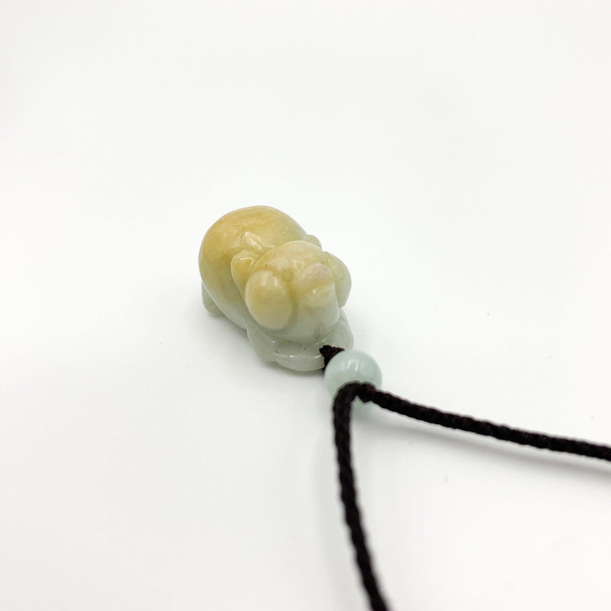 Yellow Jadeite Jade Pig Boar Chinese Zodiac Carved Rustic Pendant Necklace, YJ-0321-0443751-1 - AriaDesignCollection