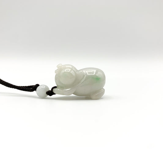 Jadeite Jade Pig Boar Chinese Zodiac Carved Pendant Necklace, YJ-0321-0443751-2 - AriaDesignCollection