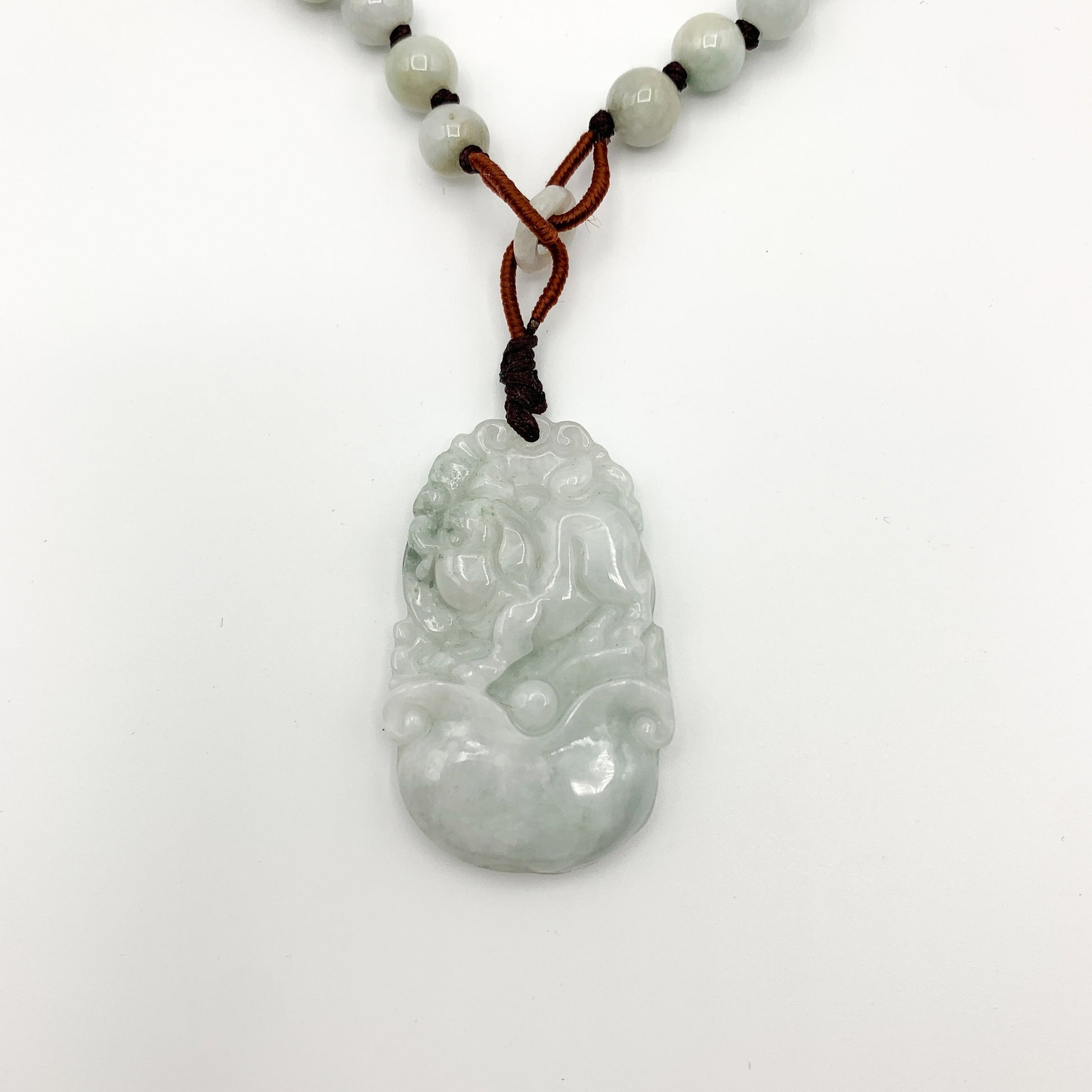 Jadeite Jade Pig Boar Chinese Zodiac Carved Rustic Pendant Necklace, YW-0110-1647059923 - AriaDesignCollection
