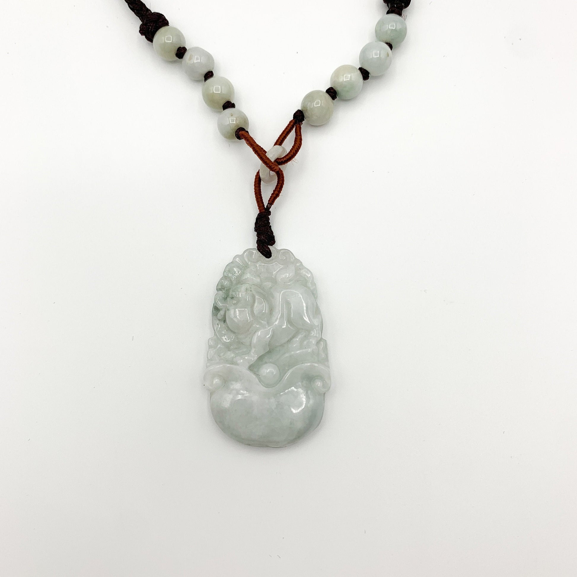 Jadeite Jade Pig Boar Chinese Zodiac Carved Rustic Pendant Necklace, YW-0110-1647059923 - AriaDesignCollection