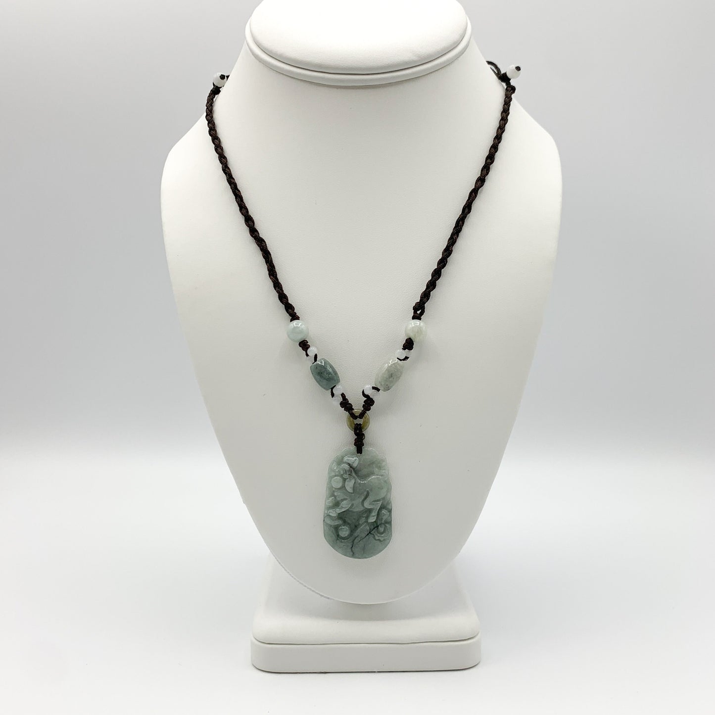 Jadeite Jade Pig Boar Chinese Zodiac Carved Rustic Pendant Necklace, YW-0110-1647059891 - AriaDesignCollection