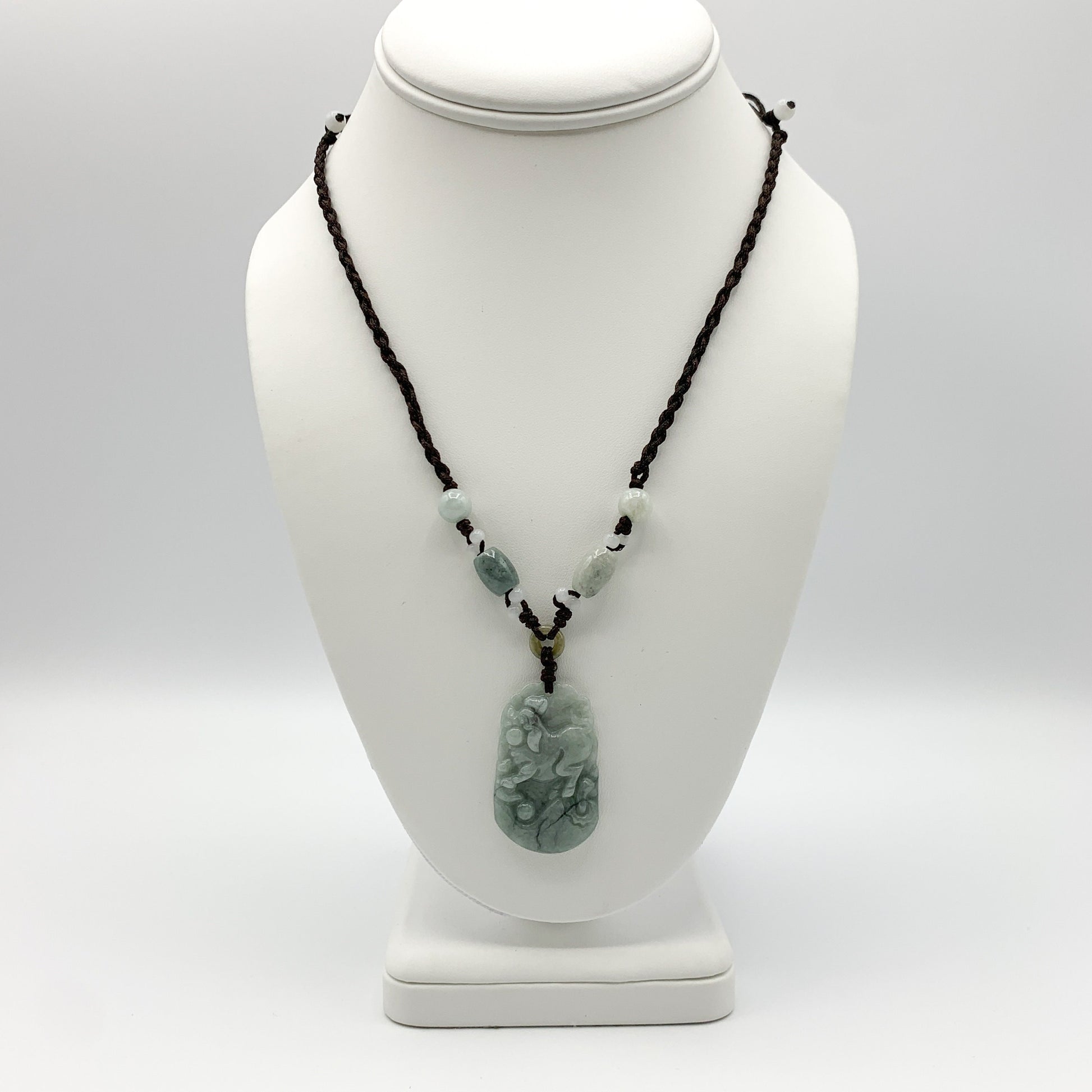 Jadeite Jade Pig Boar Chinese Zodiac Carved Rustic Pendant Necklace, YW-0110-1647059891 - AriaDesignCollection