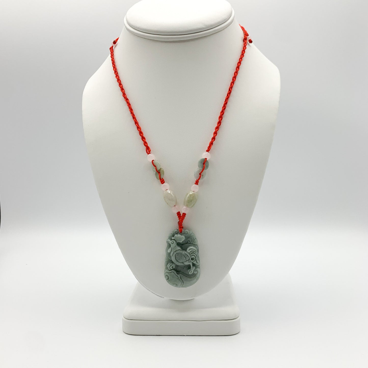 Jadeite Jade Rooster Chicken Chinese Zodiac Carved Rustic Pendant Necklace, YW-0110-1647059461 - AriaDesignCollection