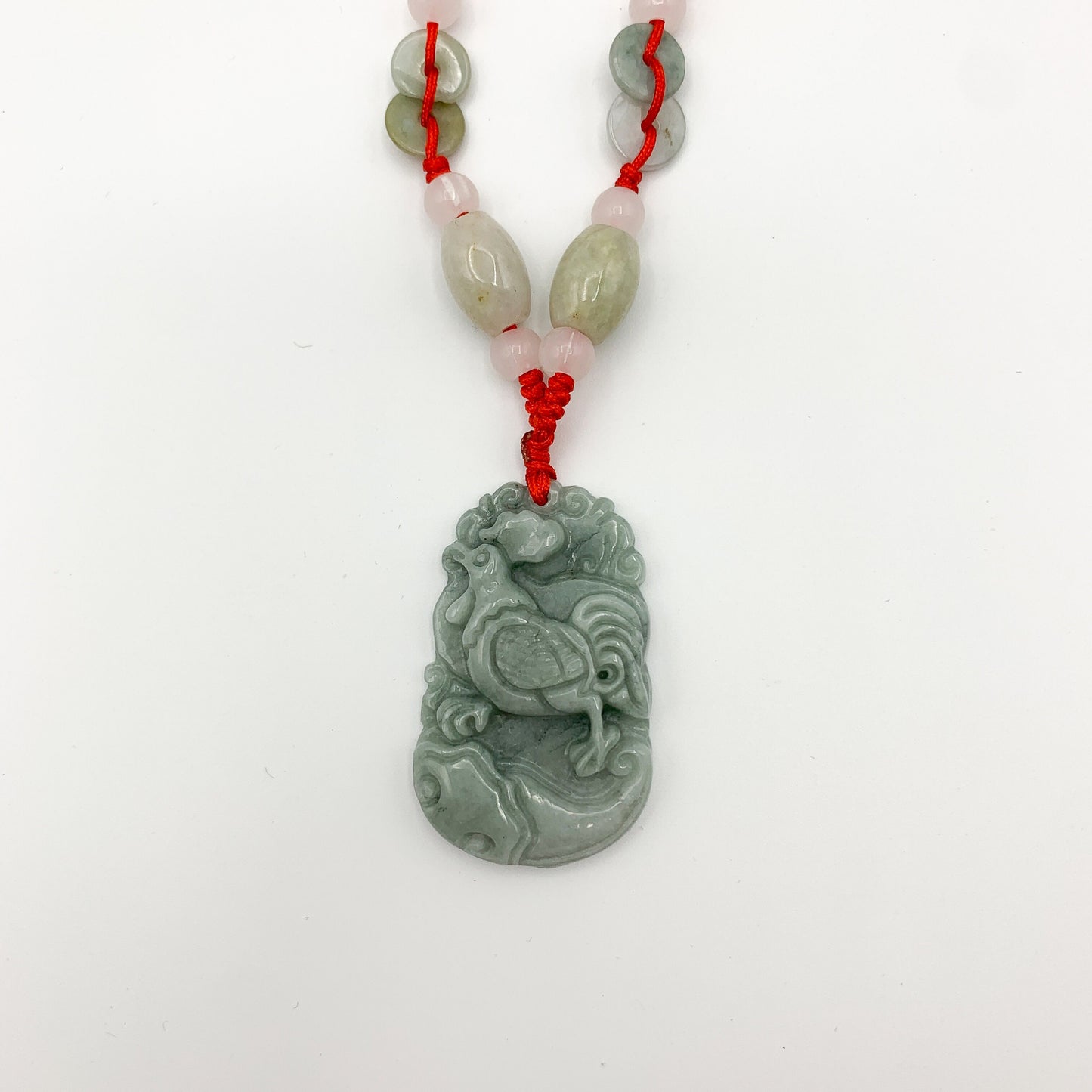 Jadeite Jade Rooster Chicken Chinese Zodiac Carved Rustic Pendant Necklace, YW-0110-1647059461 - AriaDesignCollection