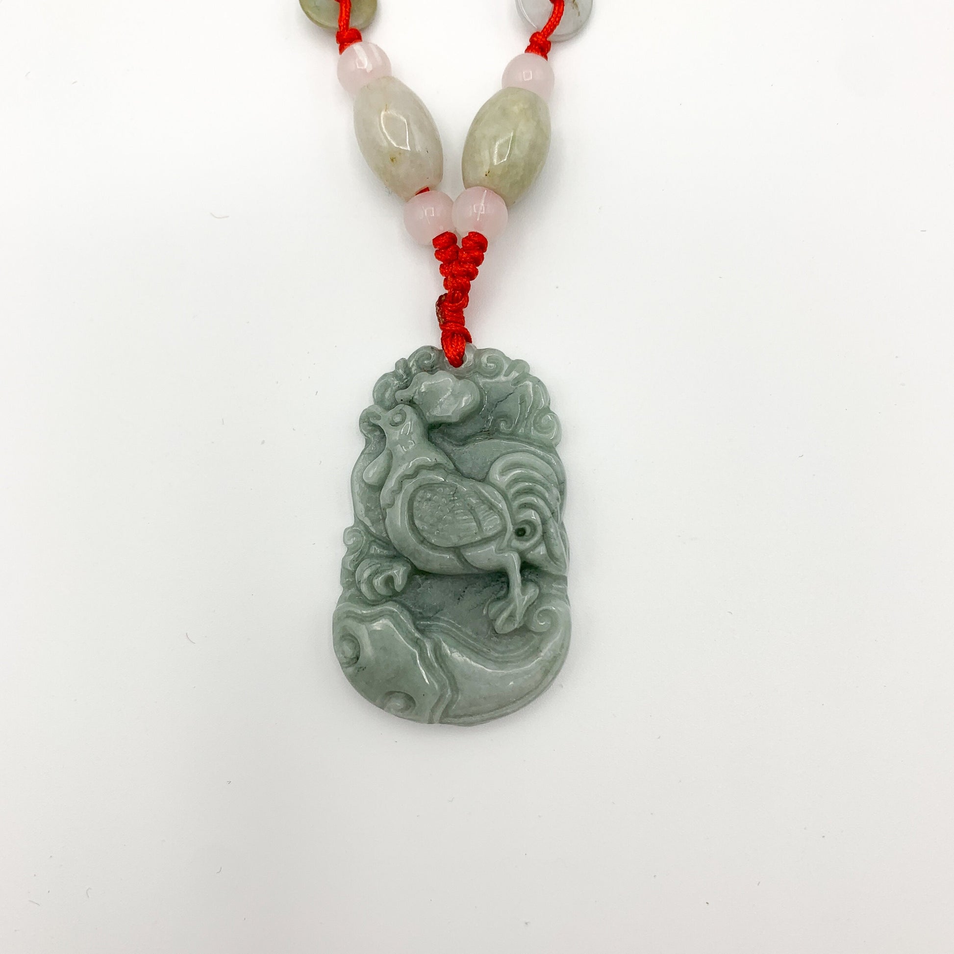 Jadeite Jade Rooster Chicken Chinese Zodiac Carved Rustic Pendant Necklace, YW-0110-1647059461 - AriaDesignCollection