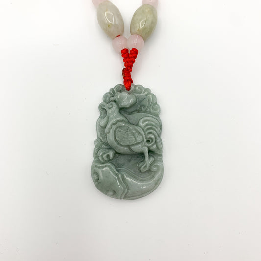 Jadeite Jade Rooster Chicken Chinese Zodiac Carved Rustic Pendant Necklace, YW-0110-1647059461 - AriaDesignCollection