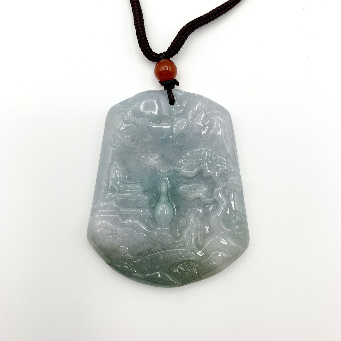 Jadeite Jade Landscape Mountain Forest River Scenery Hand Carved Pendant Necklace, YJ-0321-0468572 - AriaDesignCollection