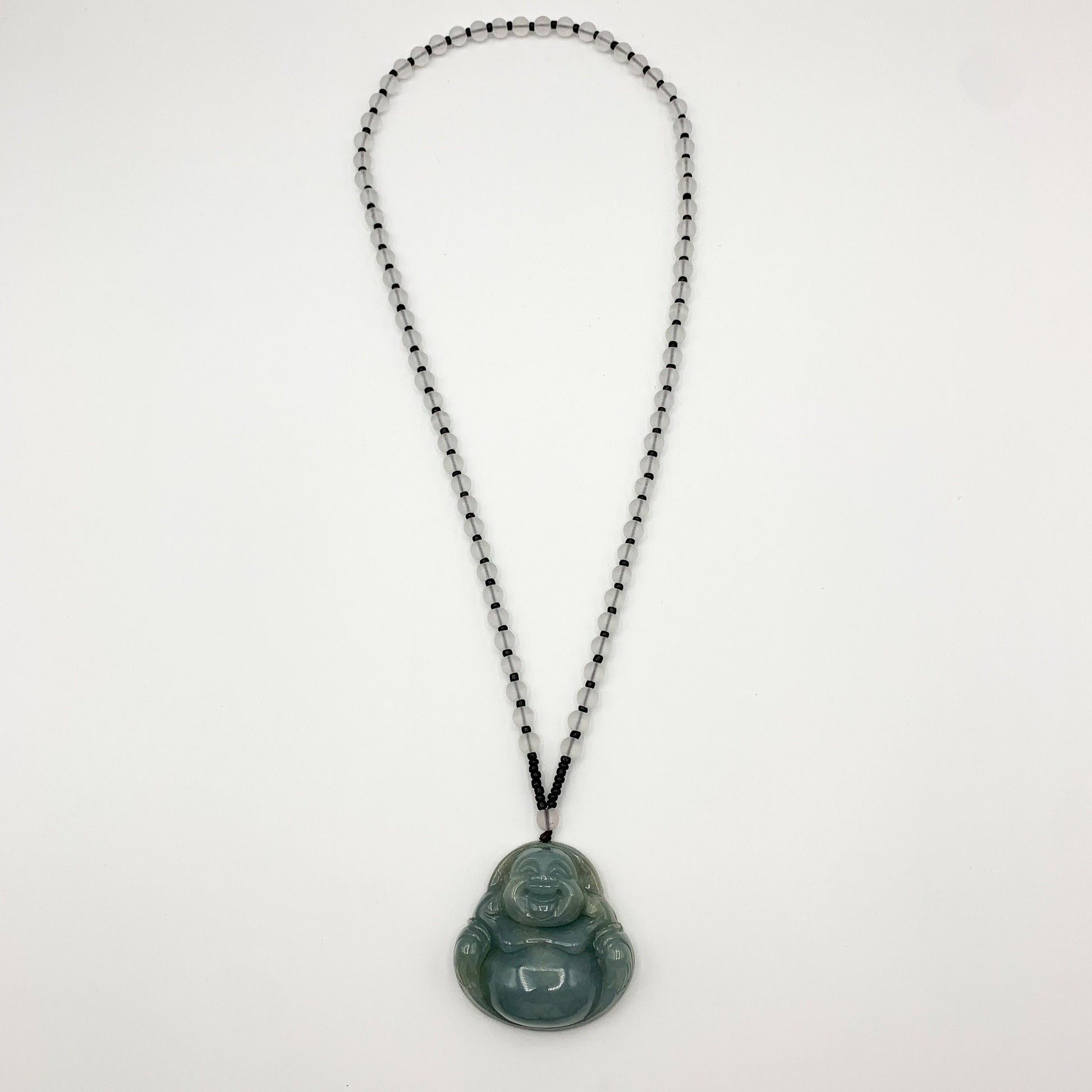 Large Green Jadeite Jade Happy Buddha Carved Jadeite Pendant, YJ-0321-0319294 - AriaDesignCollection
