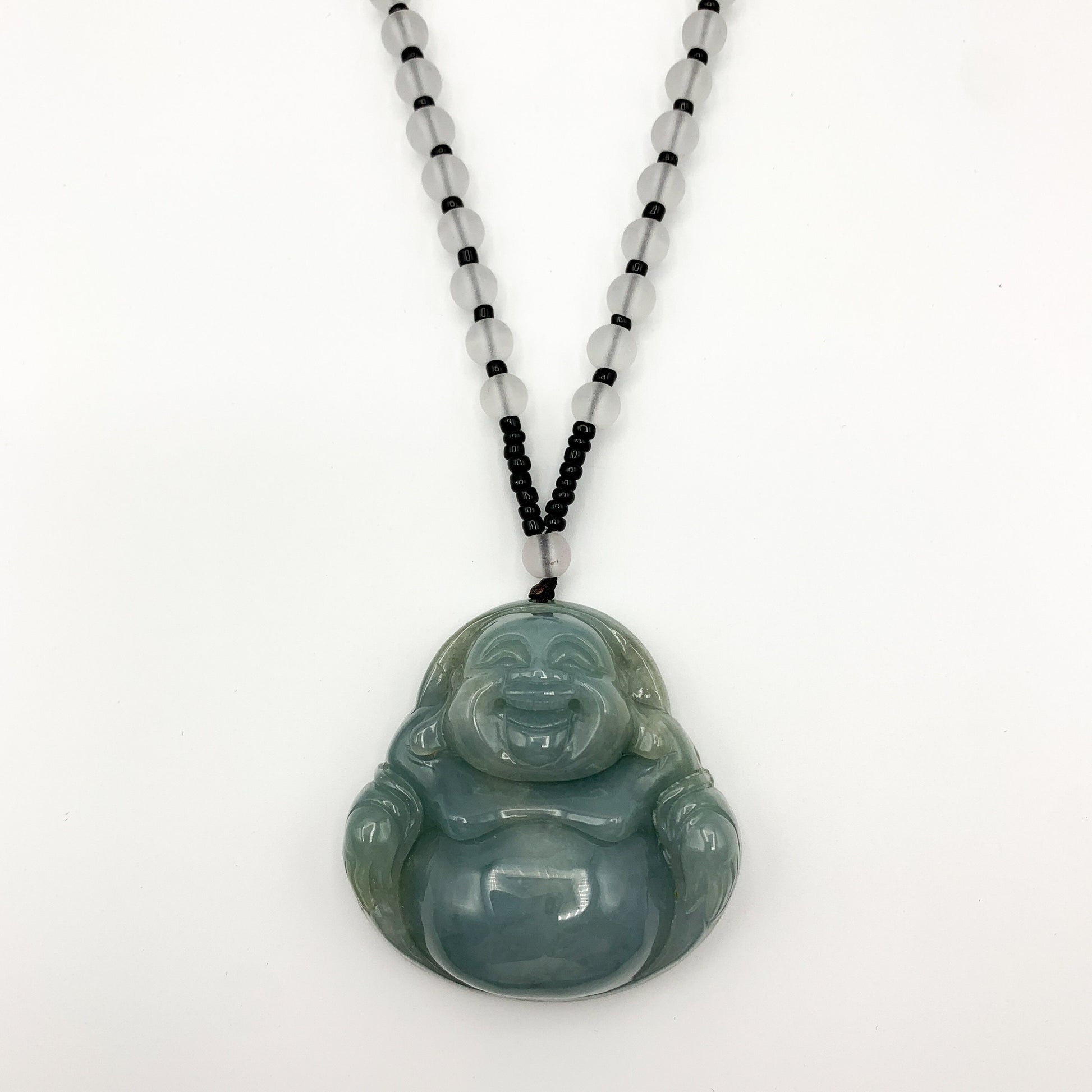 Large Green Jadeite Jade Happy Buddha Carved Jadeite Pendant, YJ-0321-0319294 - AriaDesignCollection