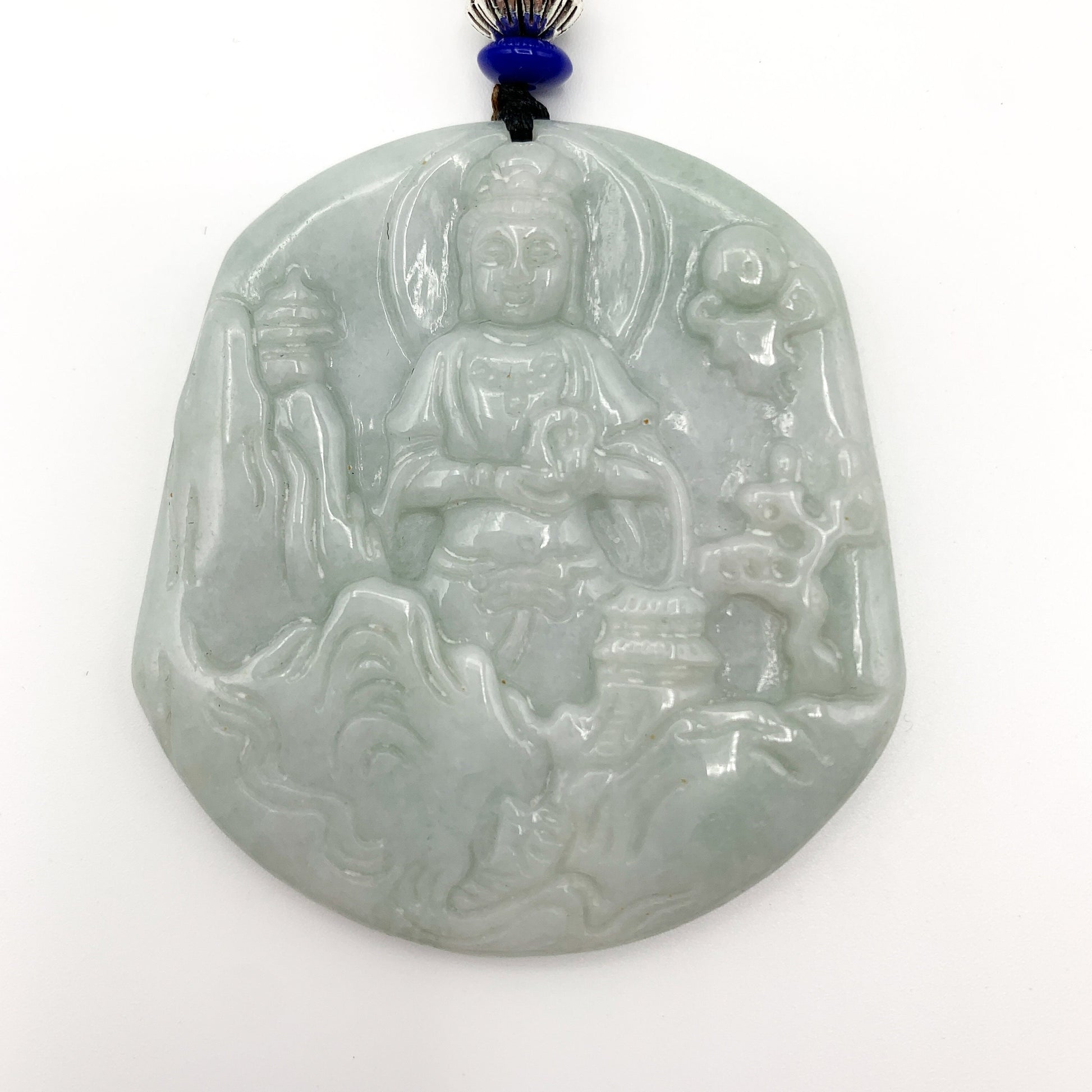 Jadeite Jade Guan Yin Mountain Landscape Avalokiteshvara Hand Carved Pendant Necklace, YJ-0321-0343549 - AriaDesignCollection
