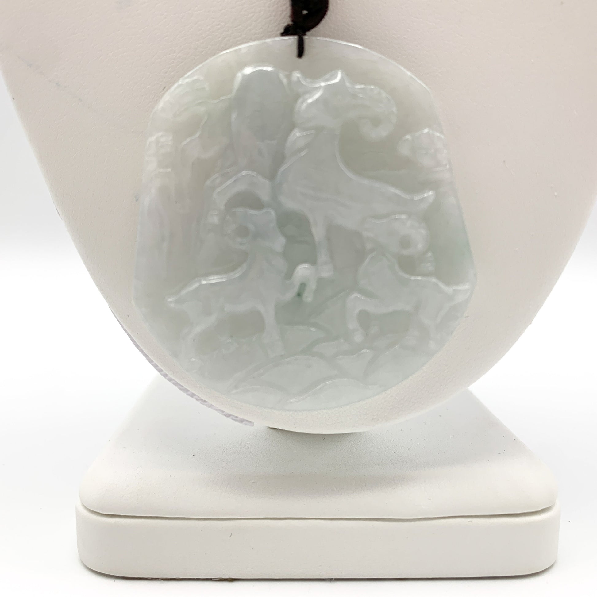 Jadeite Jade Sheep Goat Ram Chinese Zodiac Carved Pendant Necklace, YJ-0321-0466115 - AriaDesignCollection