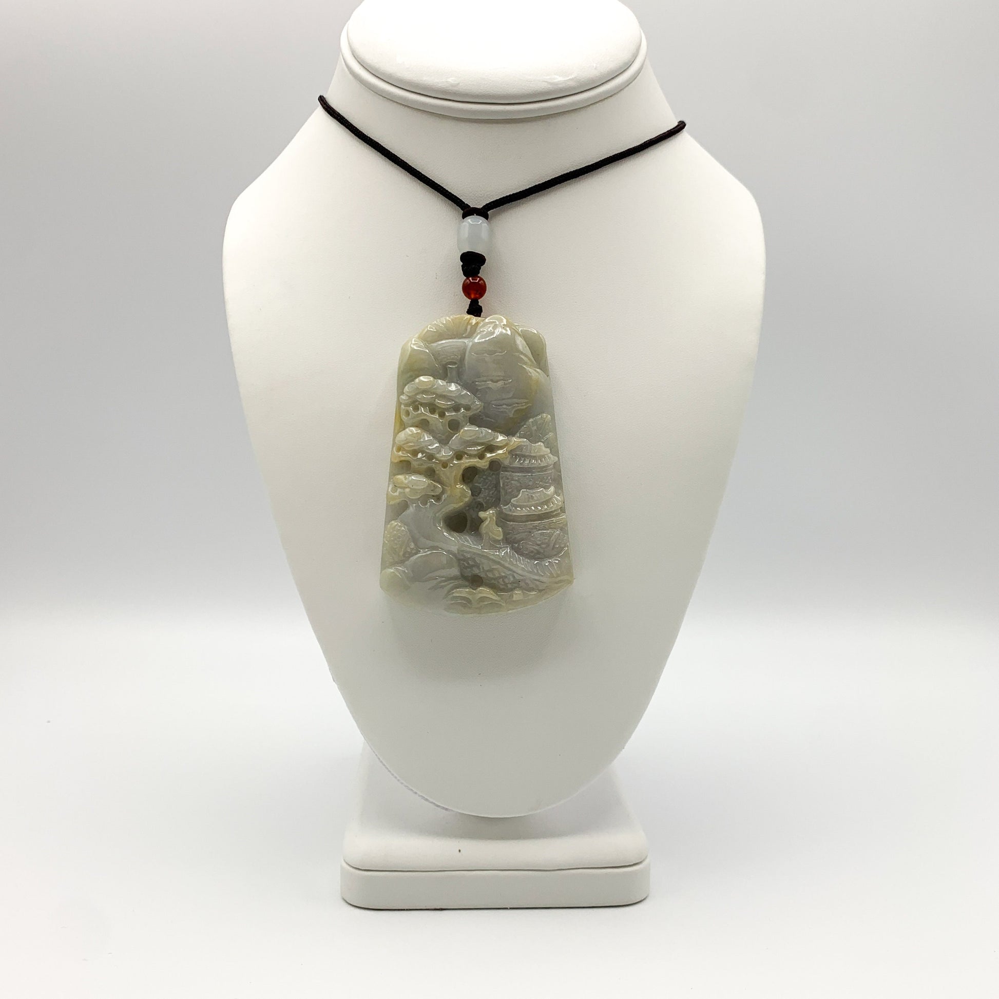 Jade Tree Pendant, Jadeite Jade, Mountain Forest River Scenery, Hand Carved Pendant Necklace, YJ-0321-0359711 - AriaDesignCollection