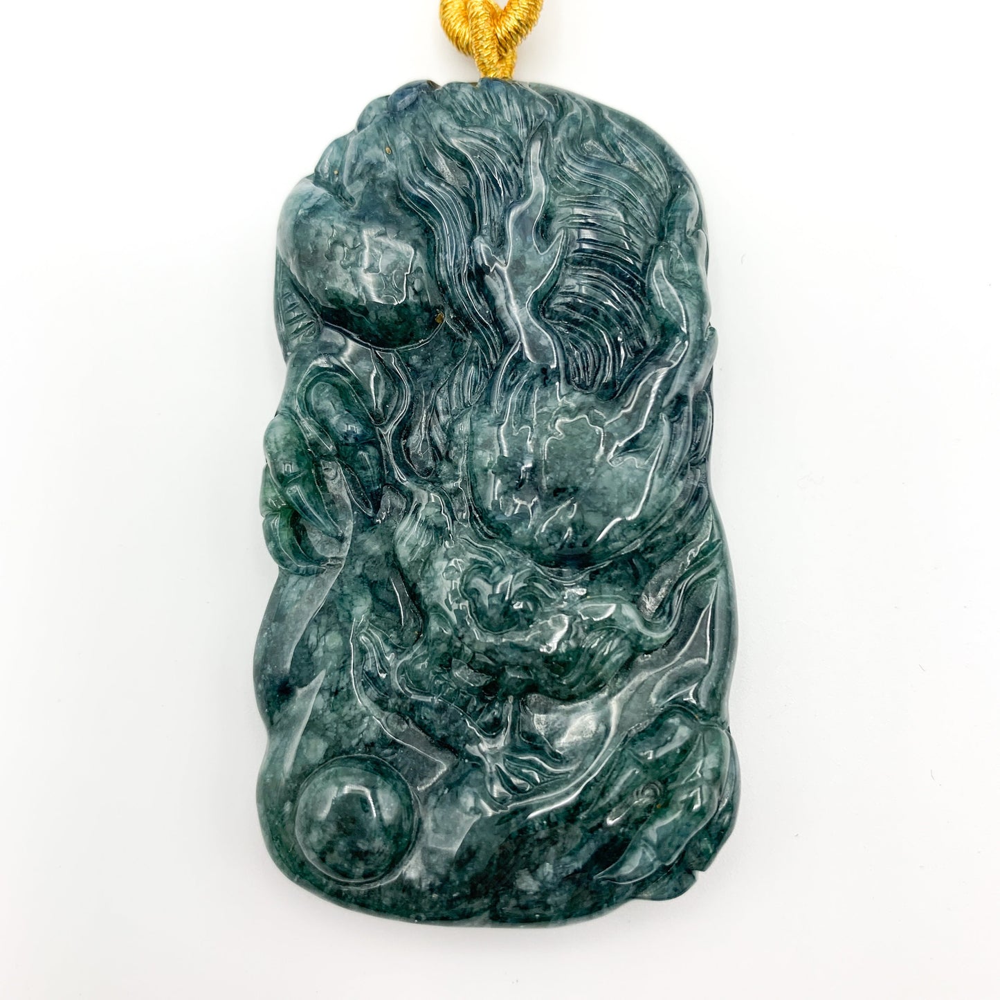 Green Jadeite Jade Dragon Chinese Zodiac Hand Carved Pendant Necklace, YJ-0321-0360443 - AriaDesignCollection
