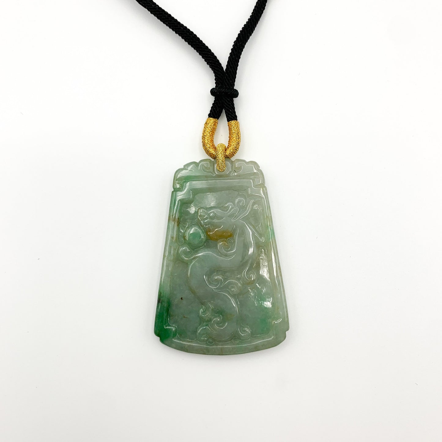 Green Yellow Jadeite Jade Dragon Chinese Zodiac Hand Carved Pendant Necklace, YJ-0321-0338559 - AriaDesignCollection