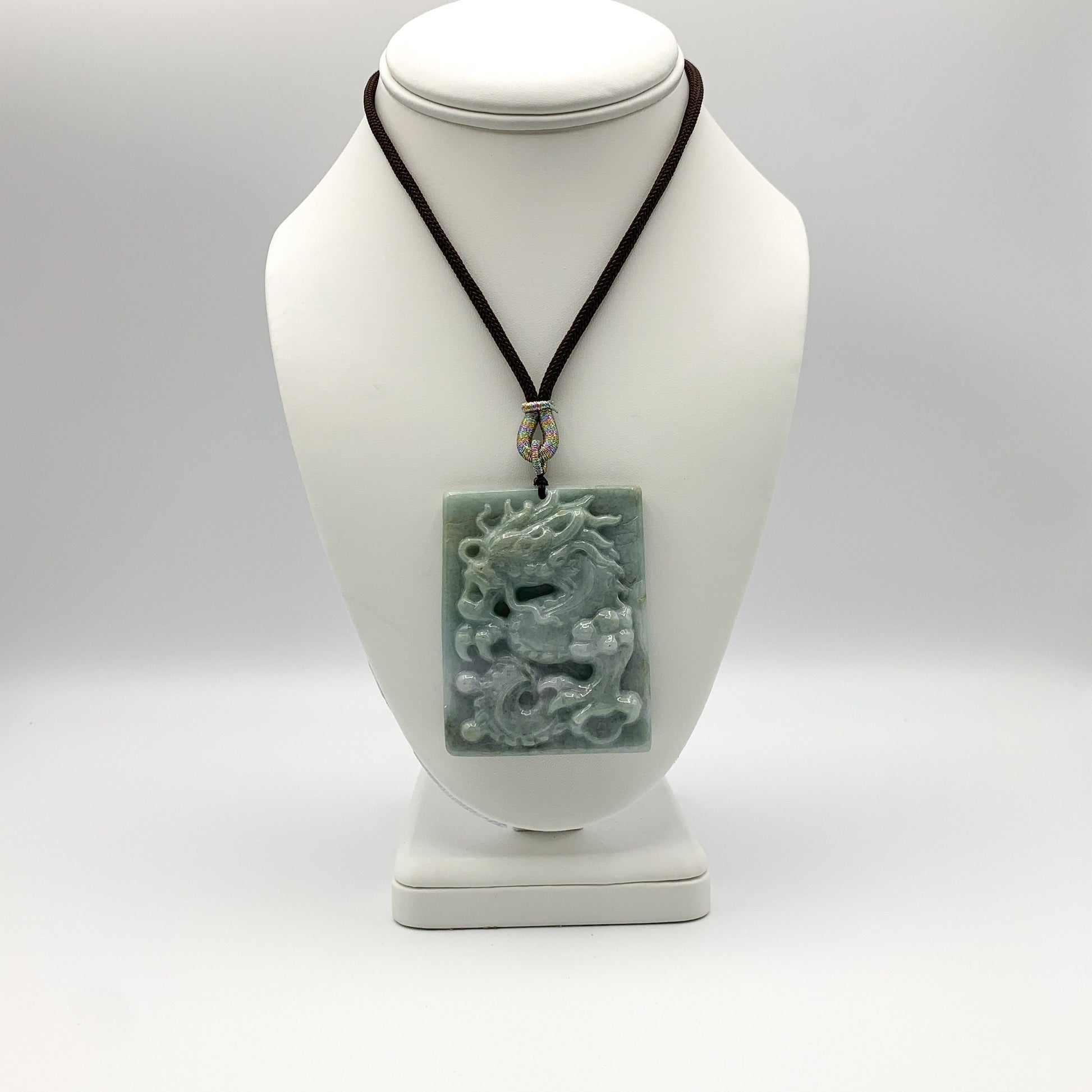 Large Jadeite Jade Dragon Chinese Zodiac Hand Carved Pendant Necklace, YJ-0321-0326620-2 - AriaDesignCollection