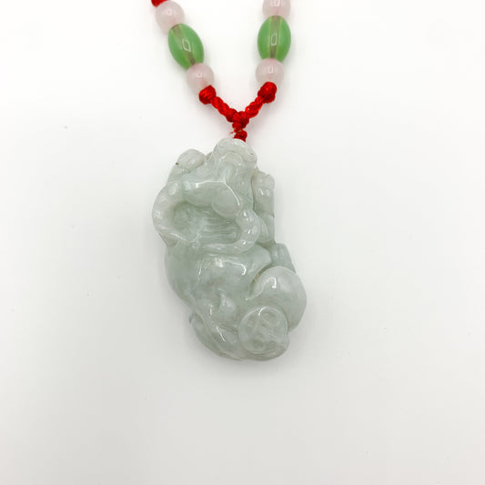 Jadeite Jade Ox Bull Cow Chinese Zodiac Red Carved Necklace (Left), YJ-0321-0326934-1 - AriaDesignCollection