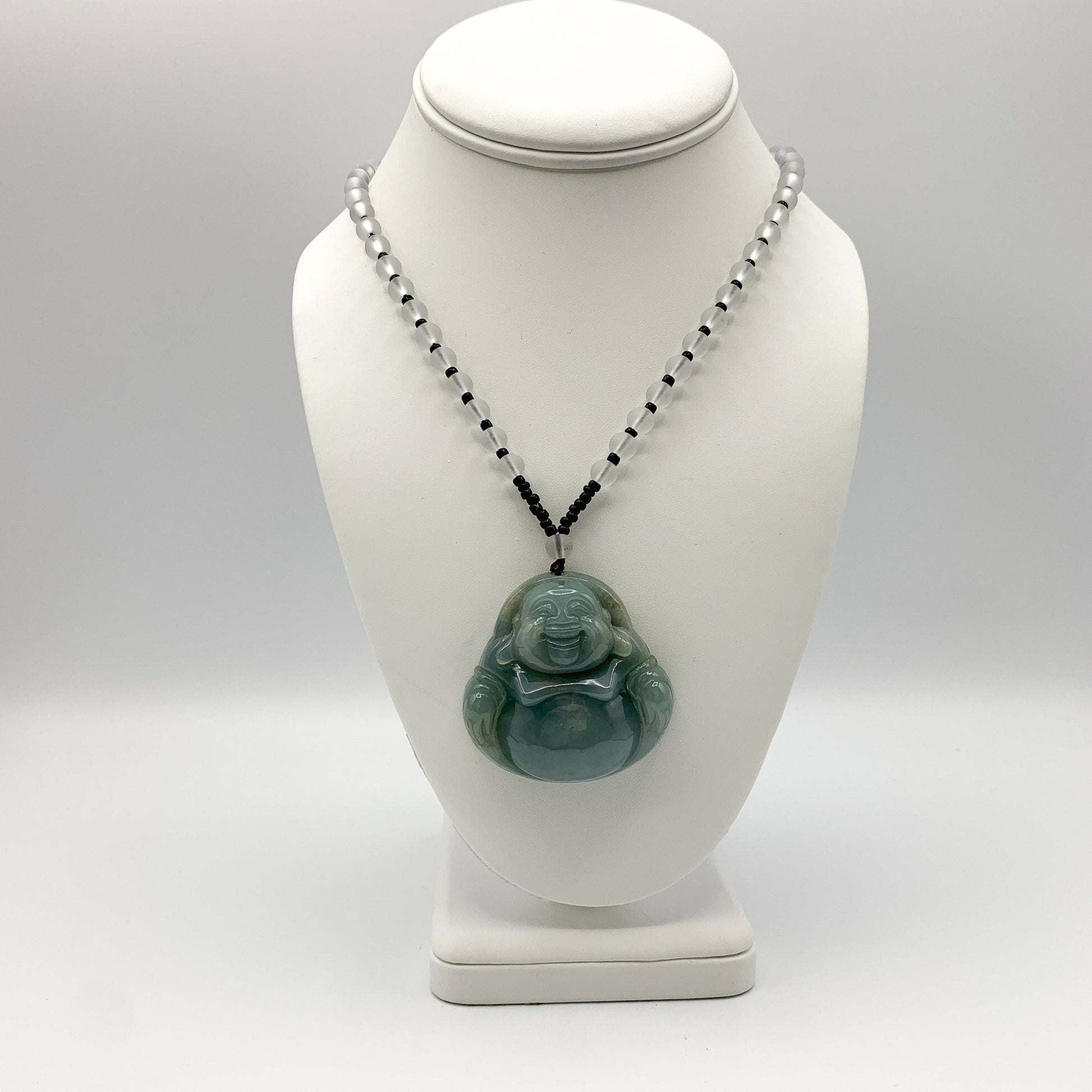 Large Green Jadeite Jade Happy Buddha Carved Jadeite Pendant, YJ-0321-0319294 - AriaDesignCollection