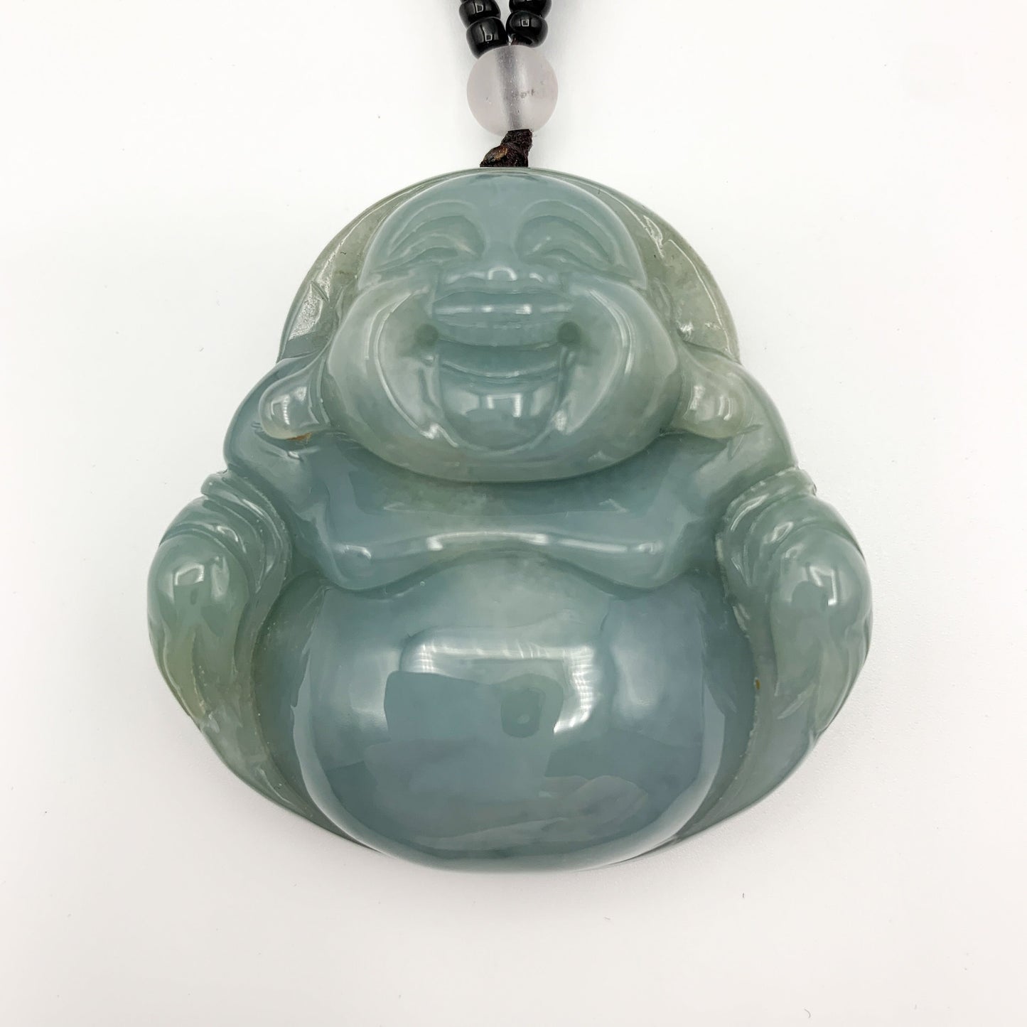 Large Green Jadeite Jade Happy Buddha Carved Jadeite Pendant, YJ-0321-0319294 - AriaDesignCollection