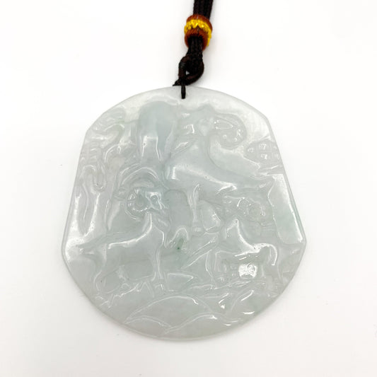 Jadeite Jade Sheep Goat Ram Chinese Zodiac Carved Pendant Necklace, YJ-0321-0466115 - AriaDesignCollection