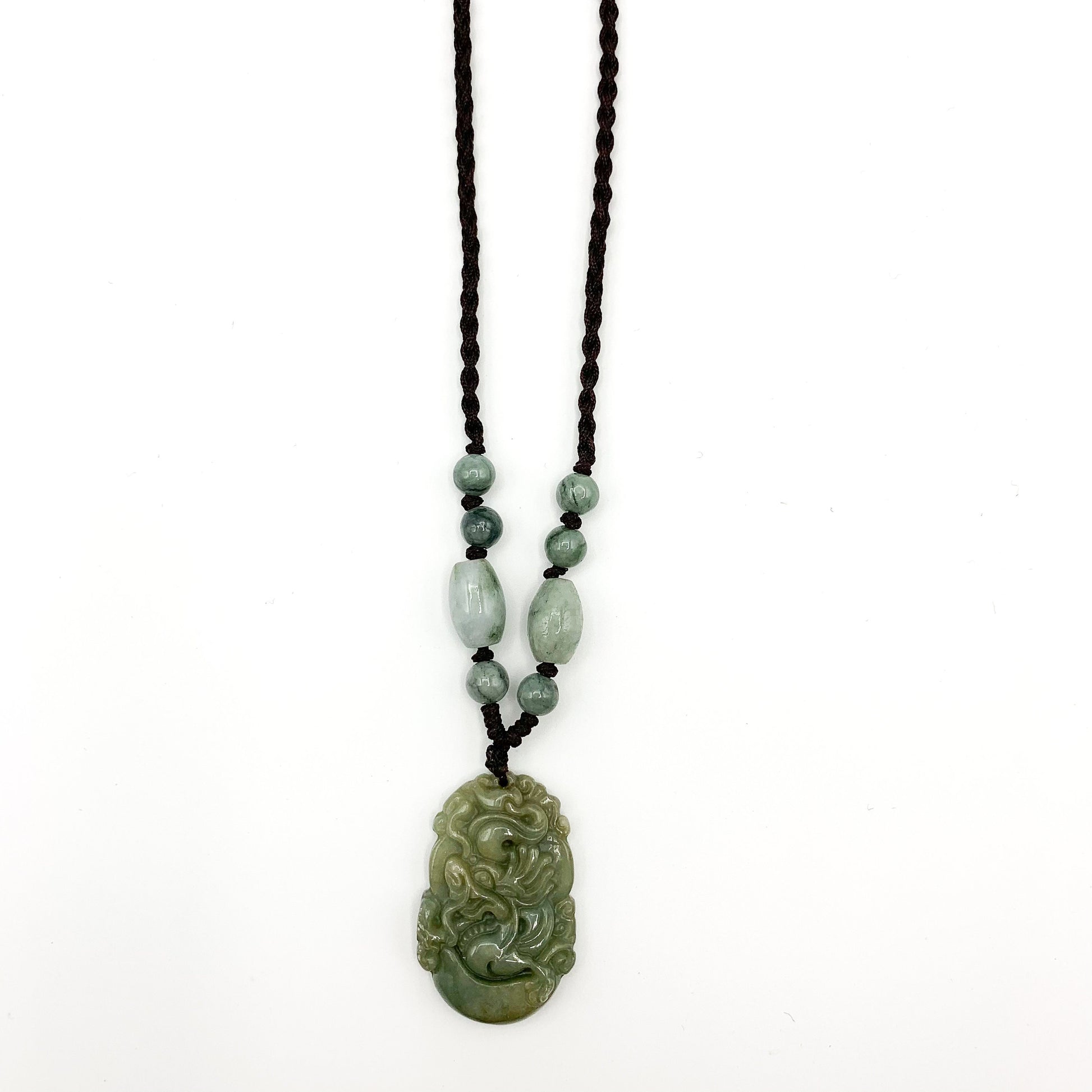 Jadeite Jade Dragon Chinese Zodiac Carved Pendant Necklace, YW-0110-1646545058 - AriaDesignCollection