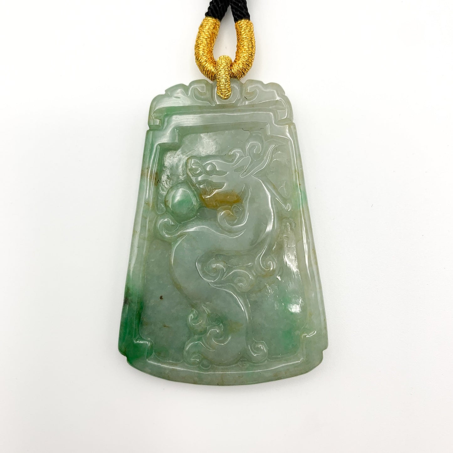 Green Yellow Jadeite Jade Dragon Chinese Zodiac Hand Carved Pendant Necklace, YJ-0321-0338559 - AriaDesignCollection