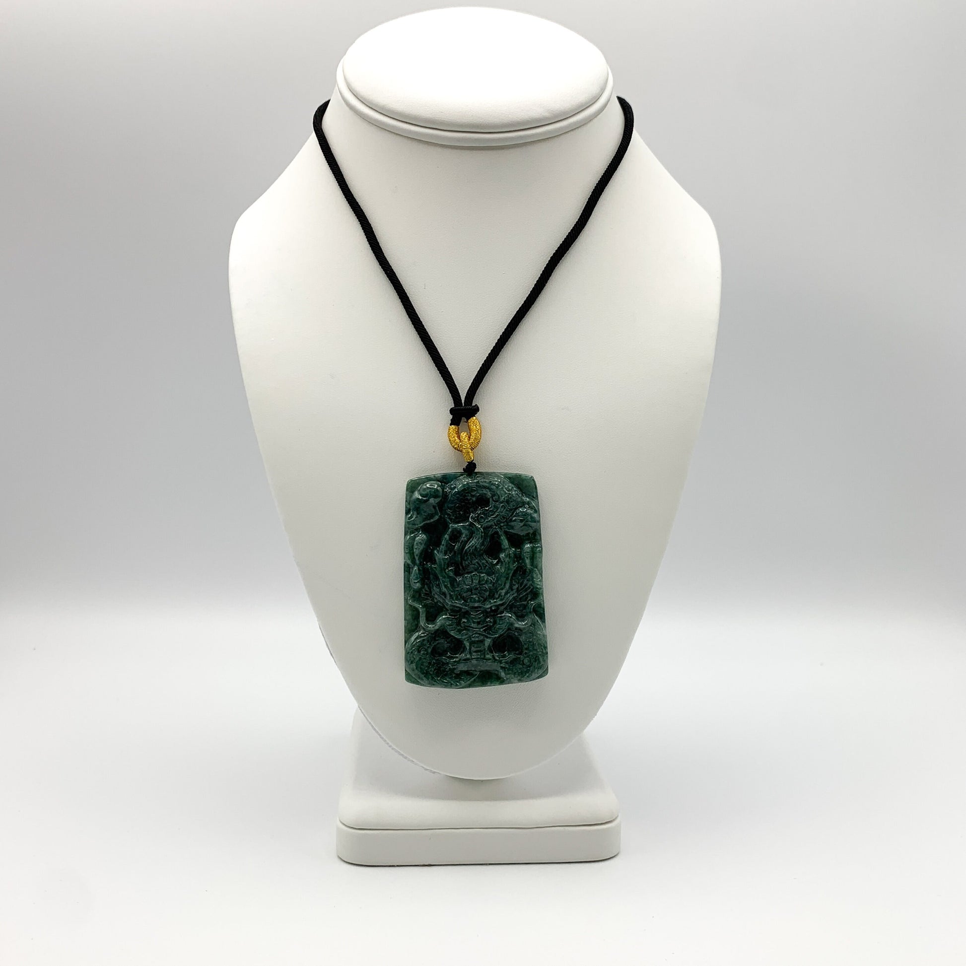 Green Jadeite Jade Dragon Chinese Zodiac Hand Carved Pendant Necklace, YJ-0321-0463722 - AriaDesignCollection