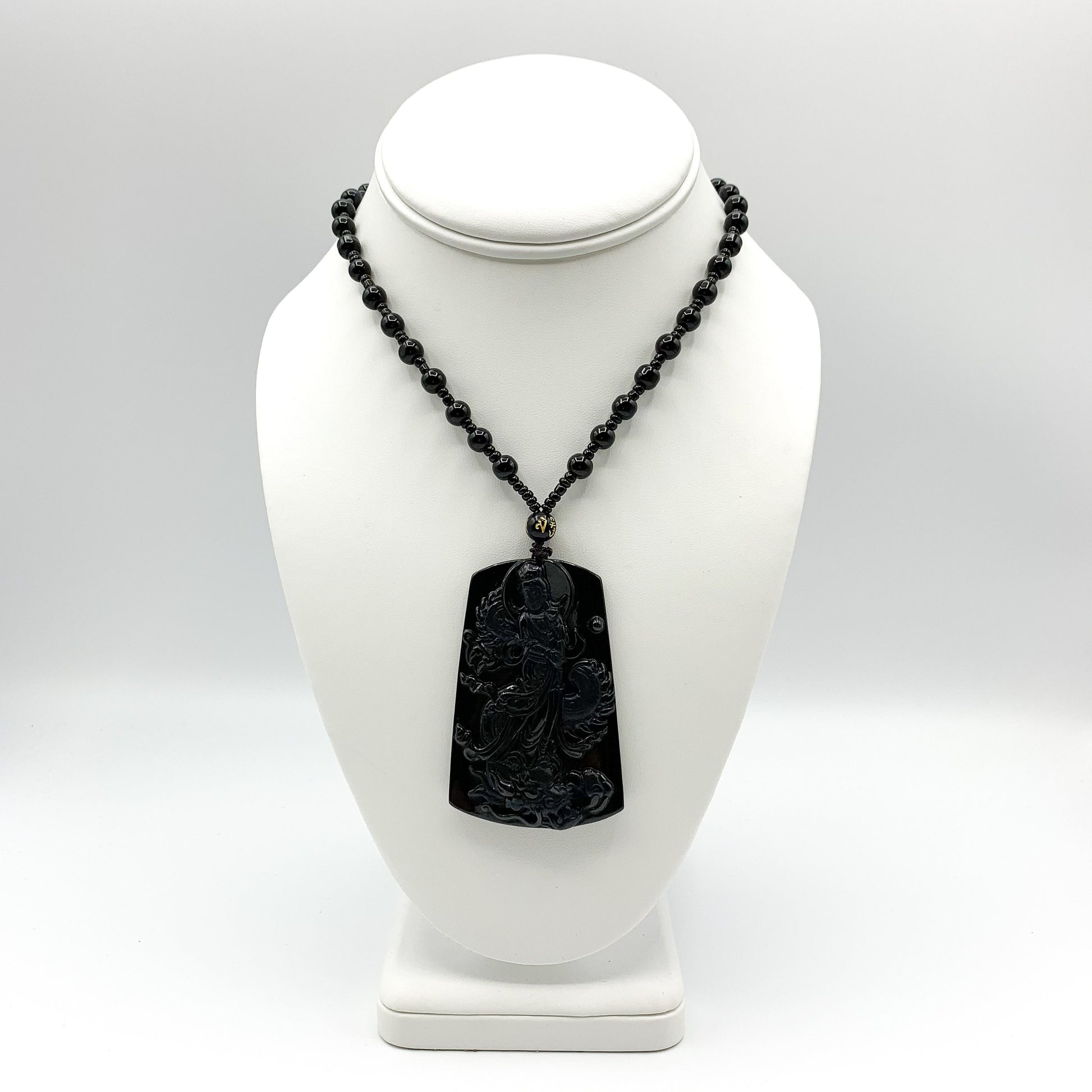 Black Jadeite Jade Omphacite Guan Yin Protected by Dragon Necklace, YJ-0321-0353949 - AriaDesignCollection