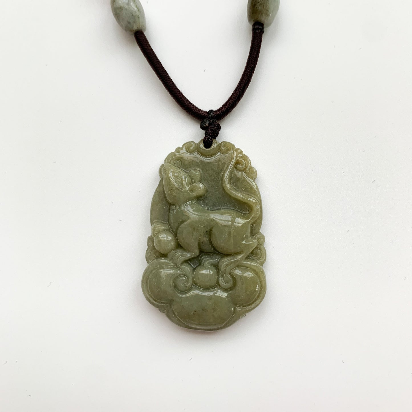 Jadeite Jade Rat Mouse Chinese Zodiac Carved Pendant Necklace, YW-0110-1646451919 - AriaDesignCollection