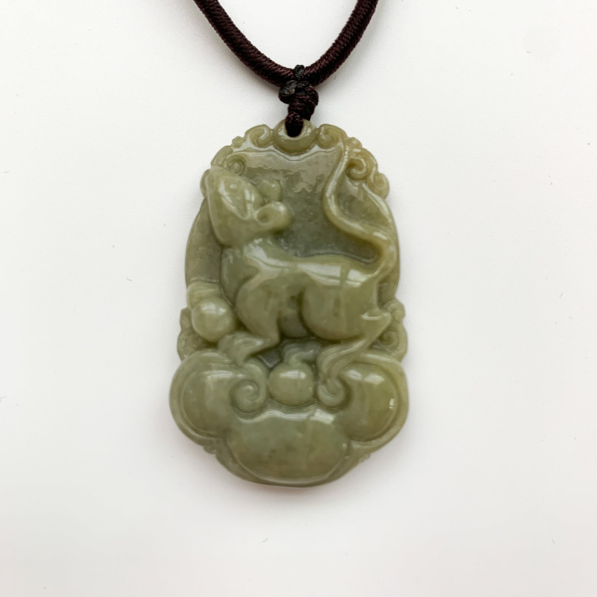 Jadeite Jade Rat Mouse Chinese Zodiac Carved Pendant Necklace, YW-0110-1646451919 - AriaDesignCollection