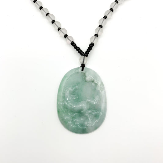 Jadeite Jade Horse Chinese Zodiac Carved Pendant Necklace, YJ-0321-0344465 - AriaDesignCollection