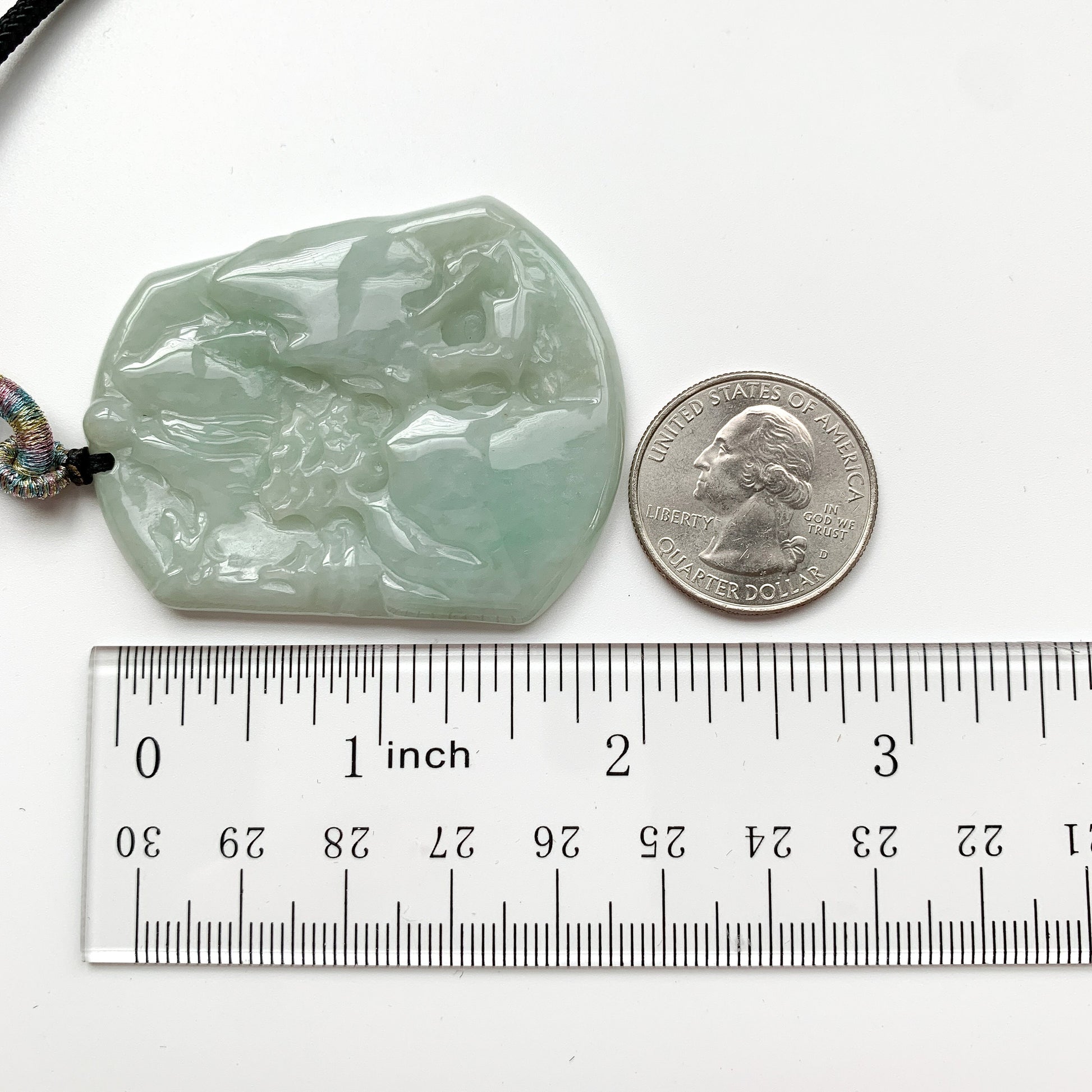 Jadeite Jade Landscape Mountain Forest River Scenery Hand Carved Pendant Necklace, YJ-0321-0318729 - AriaDesignCollection