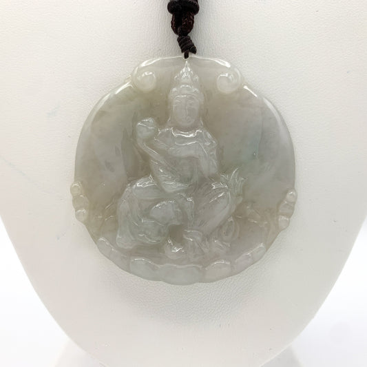 Jadeite Jade Manjushri Wisdom Buddha bodhisattva Wen Shu Carved Pendant Necklace, Văn-thù, YJ-0321-0446770 - AriaDesignCollection