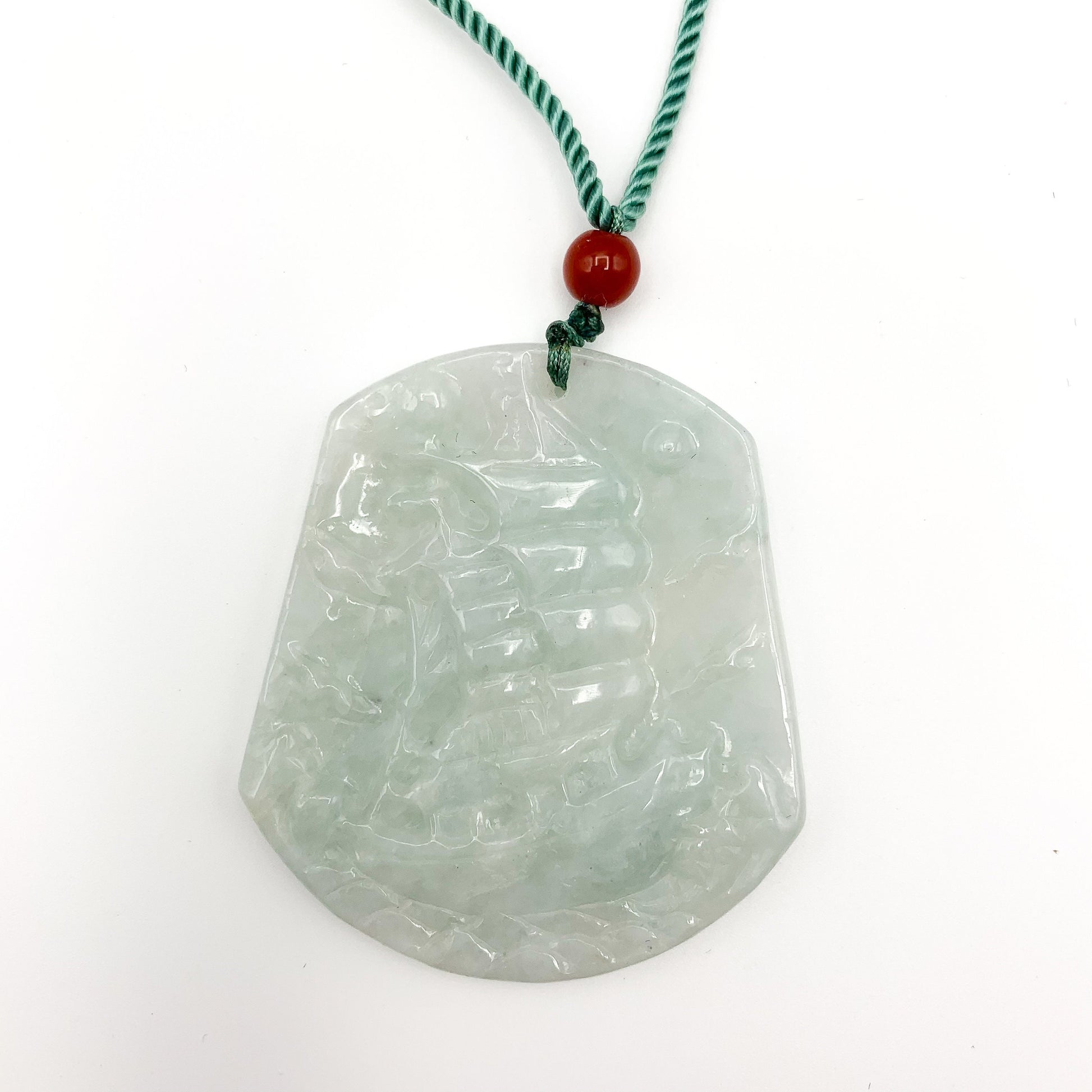 Jadeite Jade Sailboat Wind Boat Ship Minimalist Carved Necklace, YJ-0321-0332310 - AriaDesignCollection
