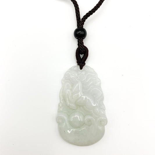 Jadeite Jade Horse Chinese Zodiac Carved Pendant Necklace, YJ-0321-0462573-9 - AriaDesignCollection
