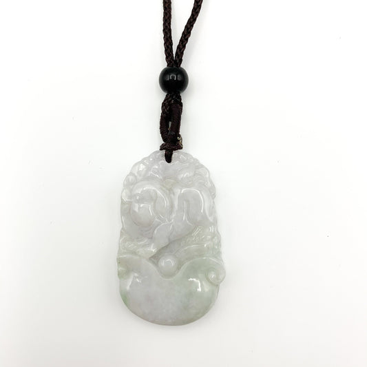 Jadeite Jade Pig Boar Chinese Zodiac Carved Pendant Necklace, YJ-0321-0462573-4 - AriaDesignCollection
