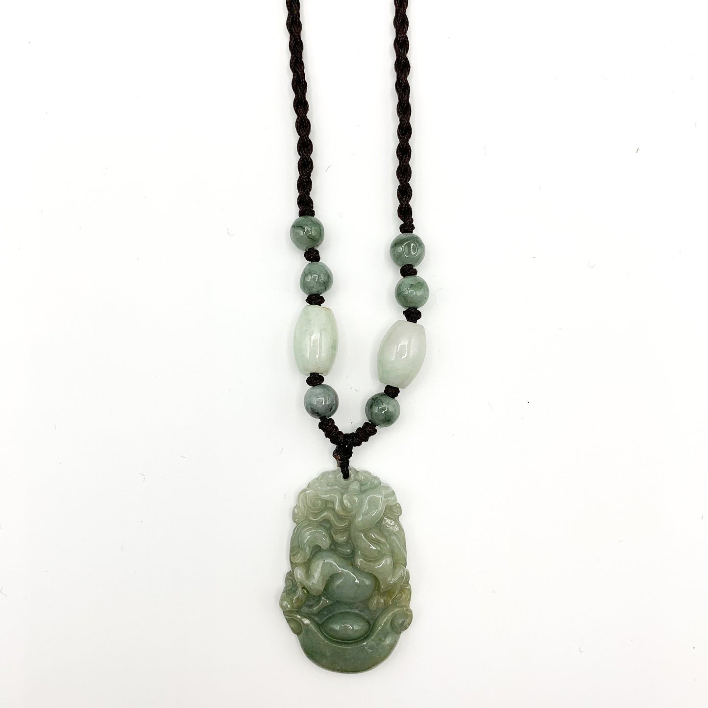 Horse Jadeite Chinese Zodiac Rustic Carved Pendant Necklace, YW-0110-1646545148 - AriaDesignCollection