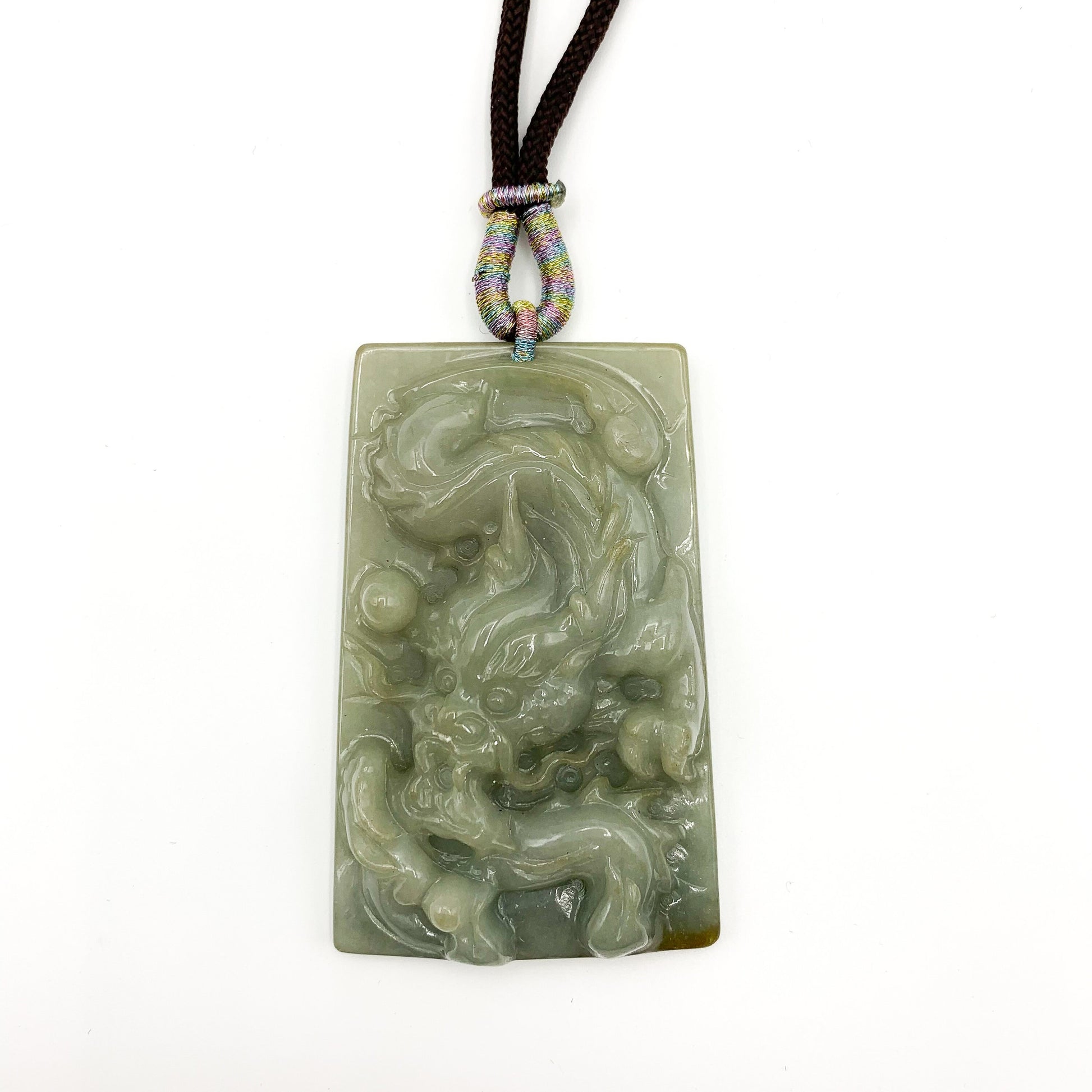Jadeite Jade Dragon Chinese Zodiac Hand Carved Pendant Necklace, YJ-0321-0463702 - AriaDesignCollection
