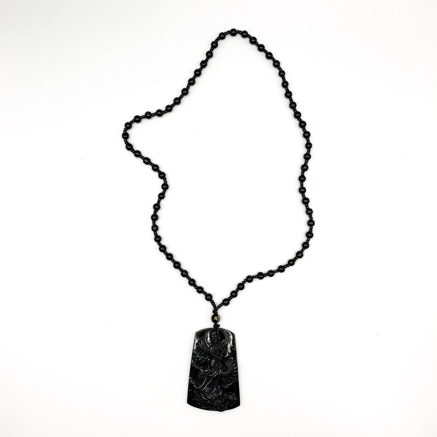 Black Jadeite Jade Omphacite Guan Yin Protected by Dragon Necklace, YJ-0321-0353949 - AriaDesignCollection