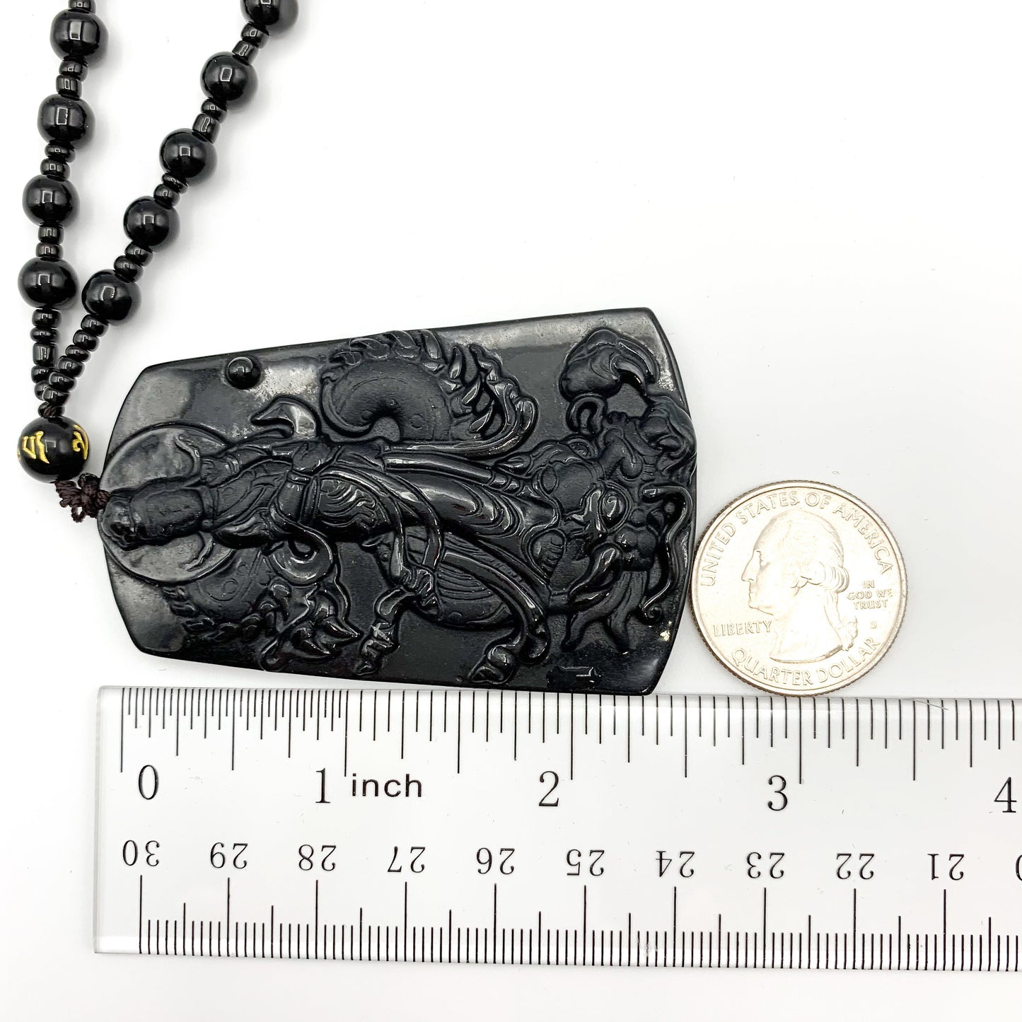 Black Jadeite Jade Omphacite Guan Yin Protected by Dragon Necklace, YJ-0321-0353949 - AriaDesignCollection